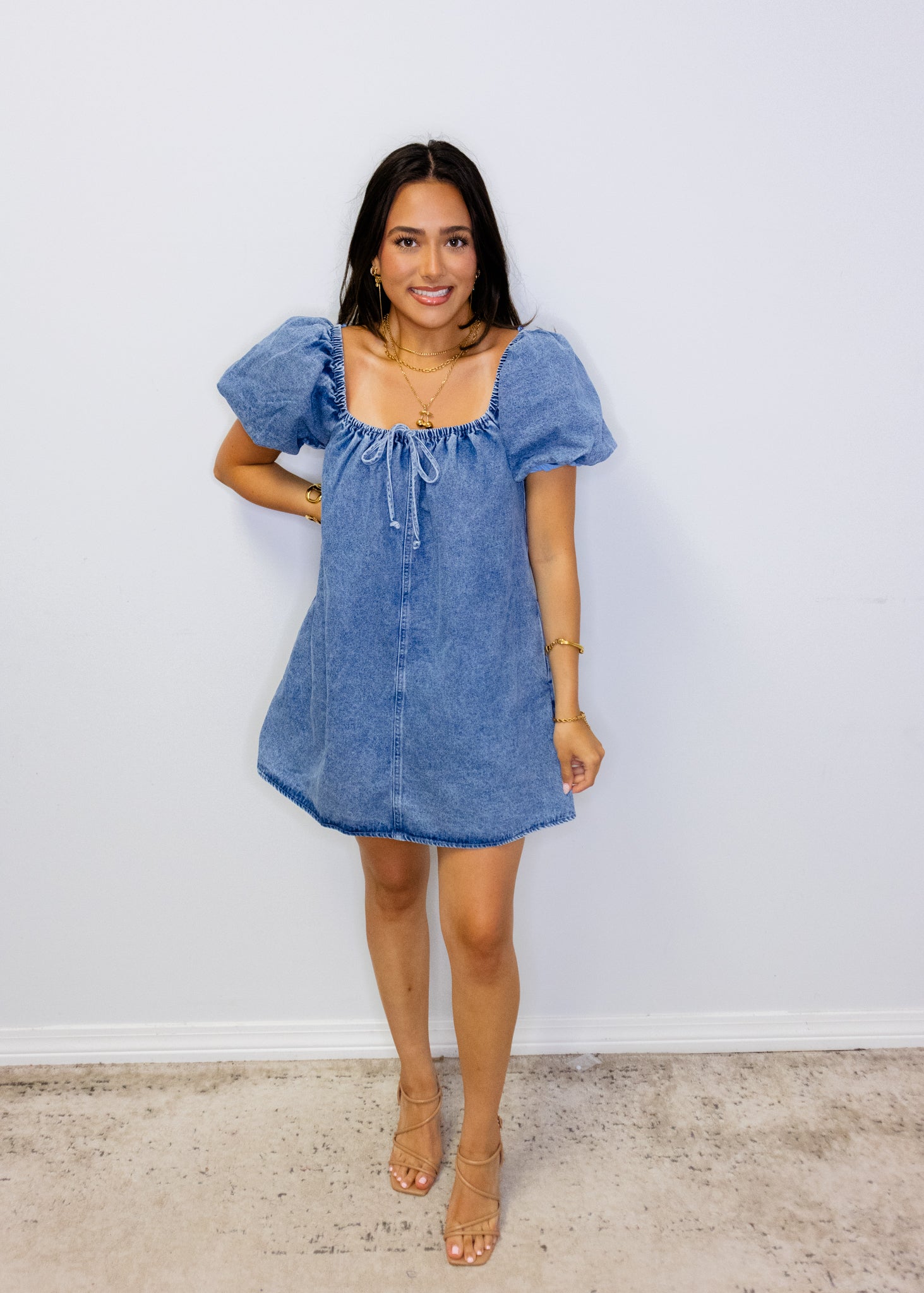 Denim Puff Sleeve Mini Dress