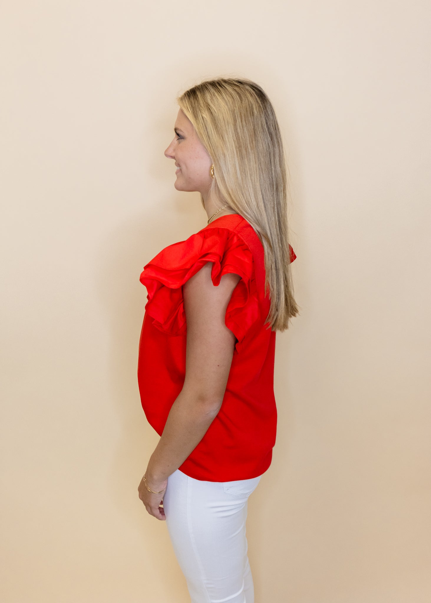 Red Ruffle Square Neck Top