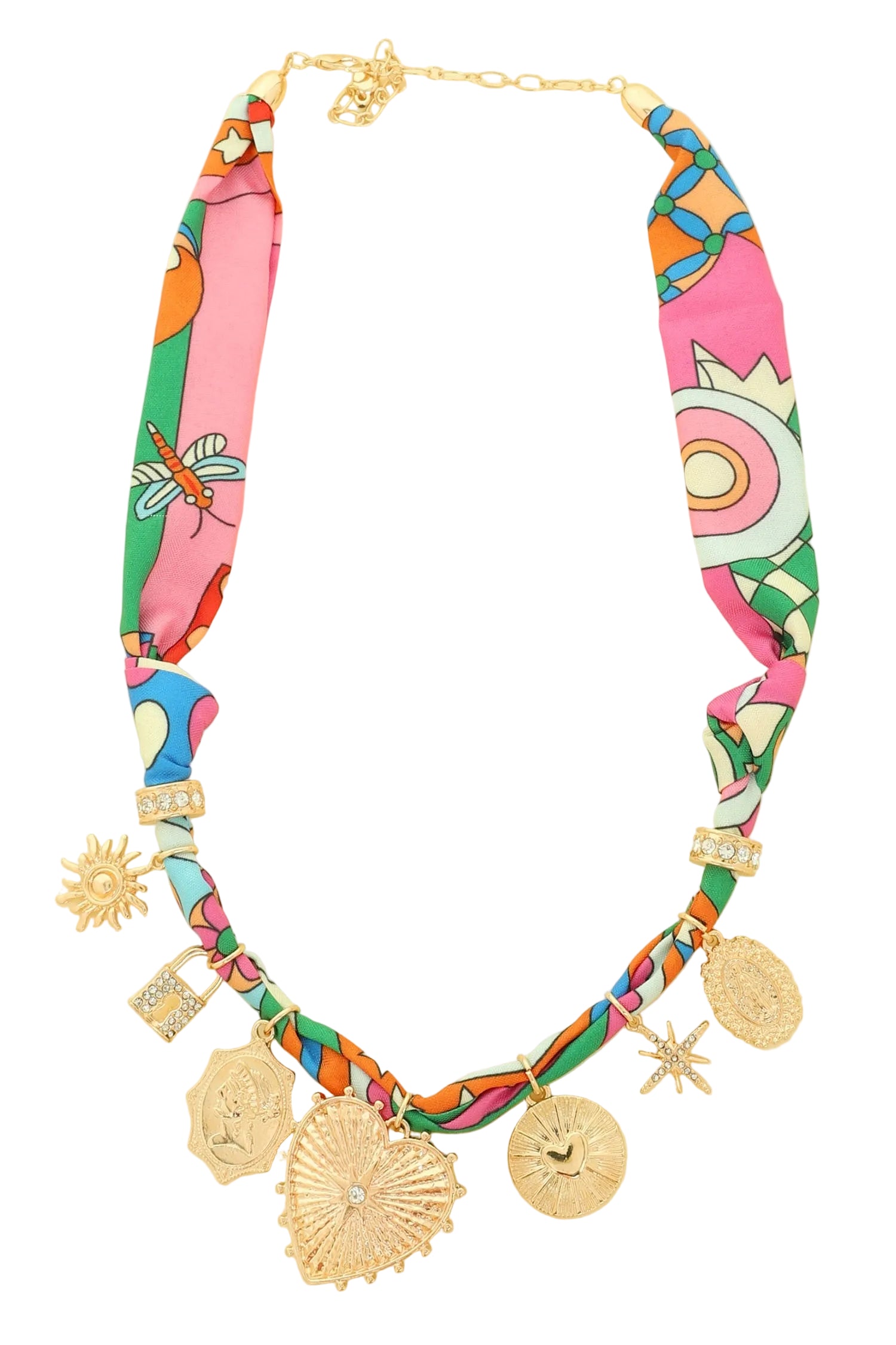 Colorful Braided Fabric Charm Necklace