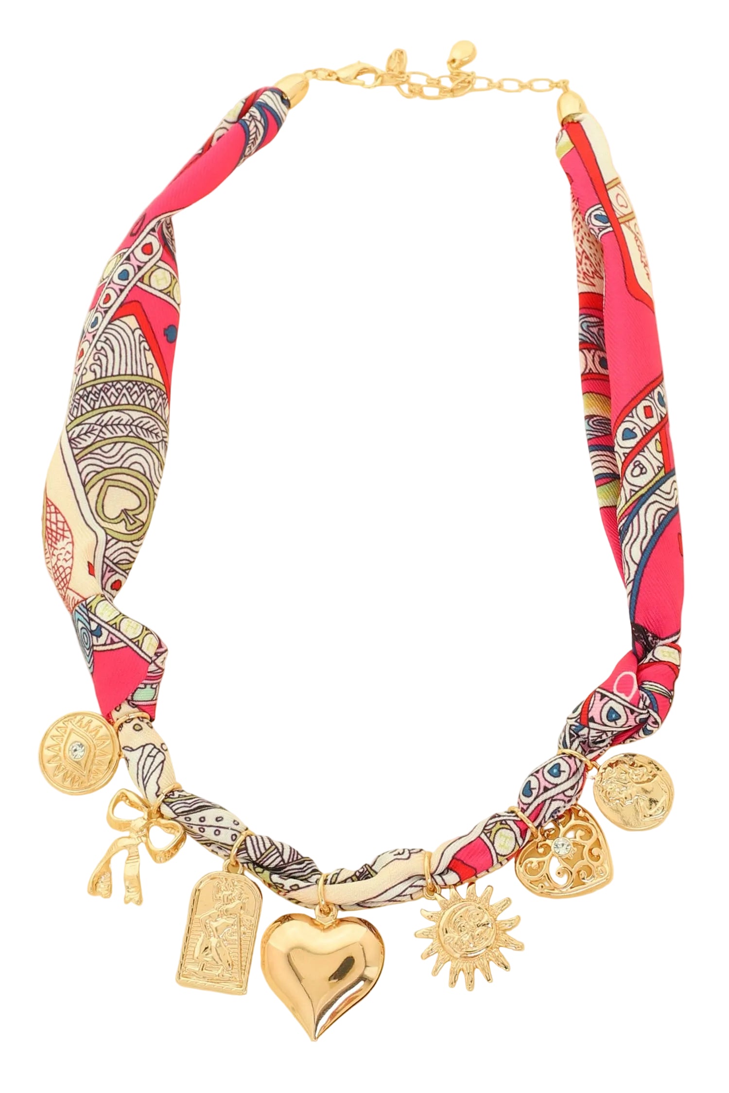 Fabric Braided Charm Necklace With Heart Pendant