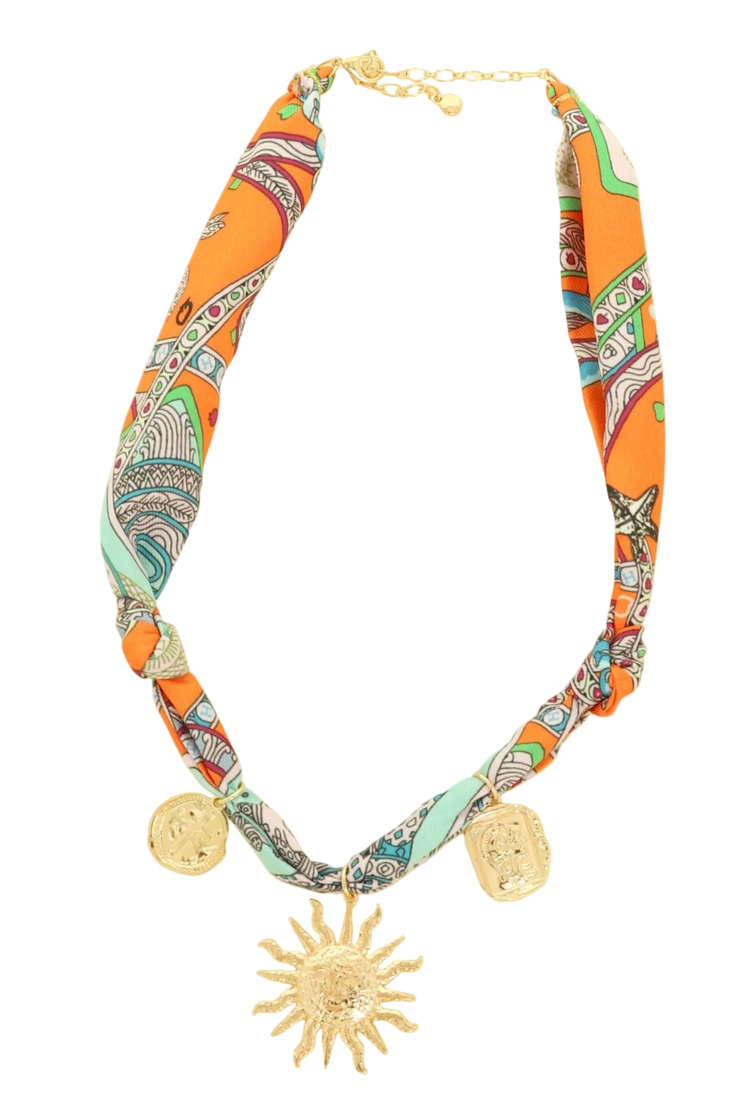 Colorful Braided Fabric Sun Charm Necklace