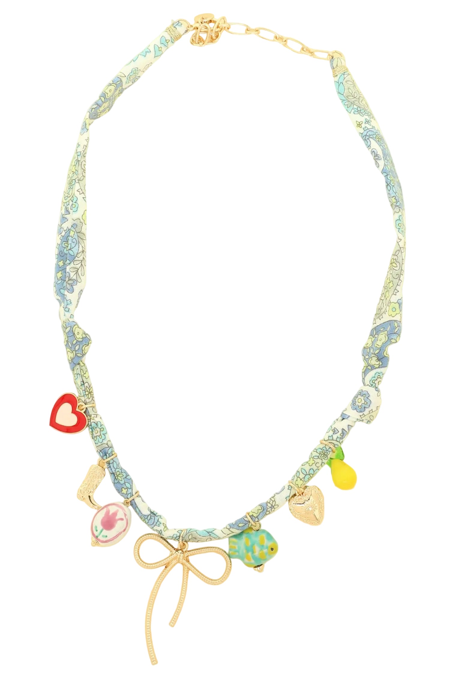 Braided Fabric Charm Necklace With Bow Pendant