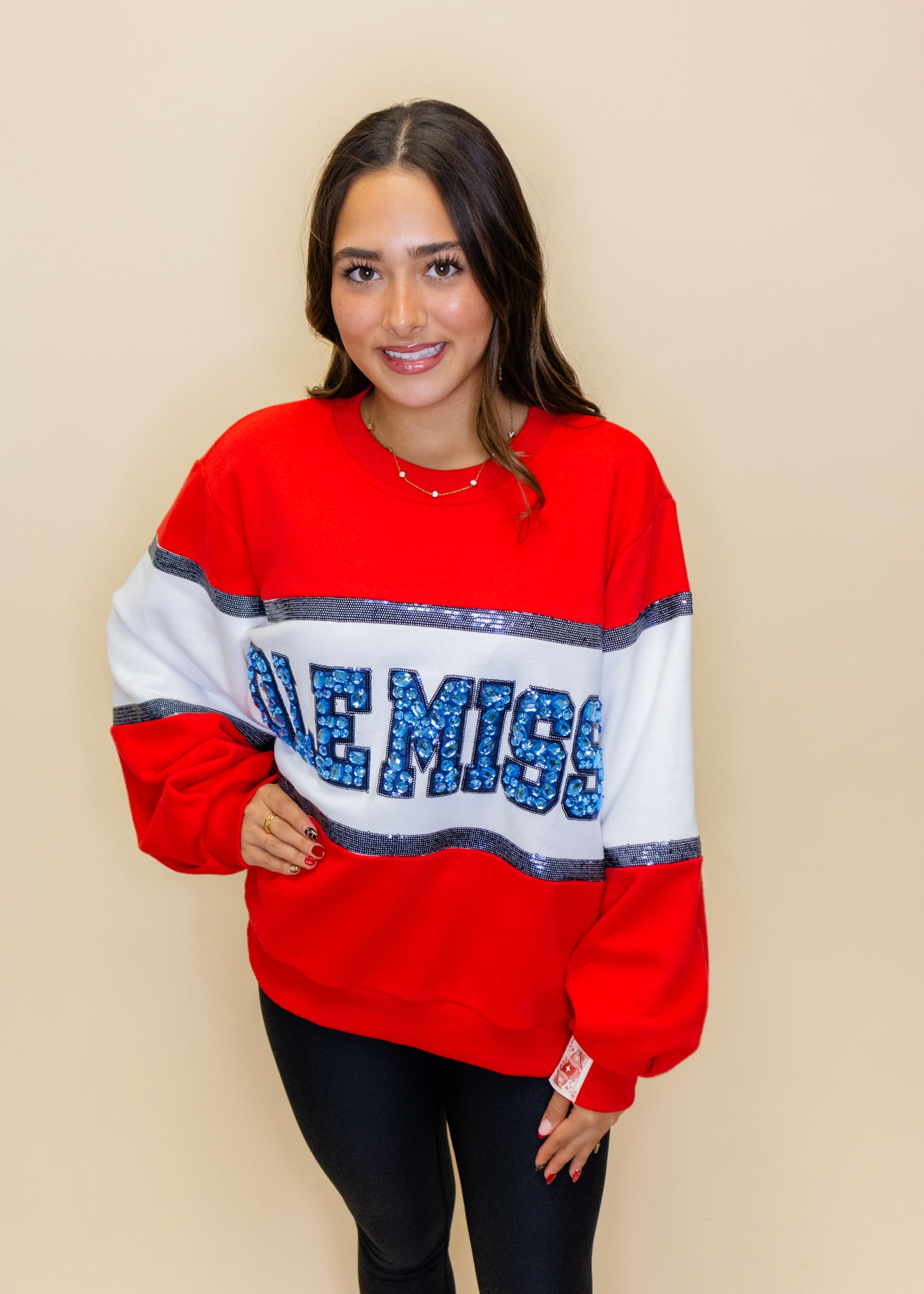 Licensed Ole Miss Colorblock Jewel Letter Sweatshirt