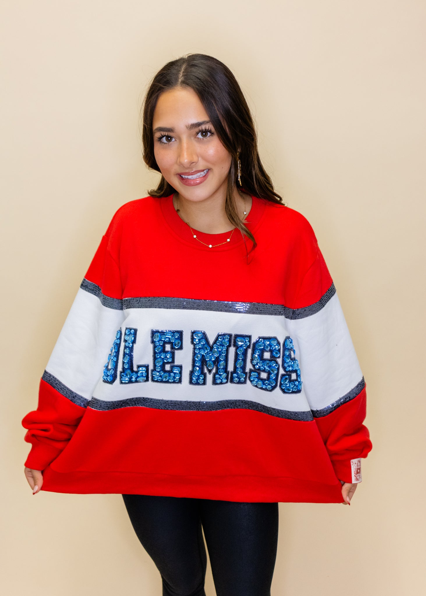 Licensed Ole Miss Colorblock Jewel Letter Sweatshirt