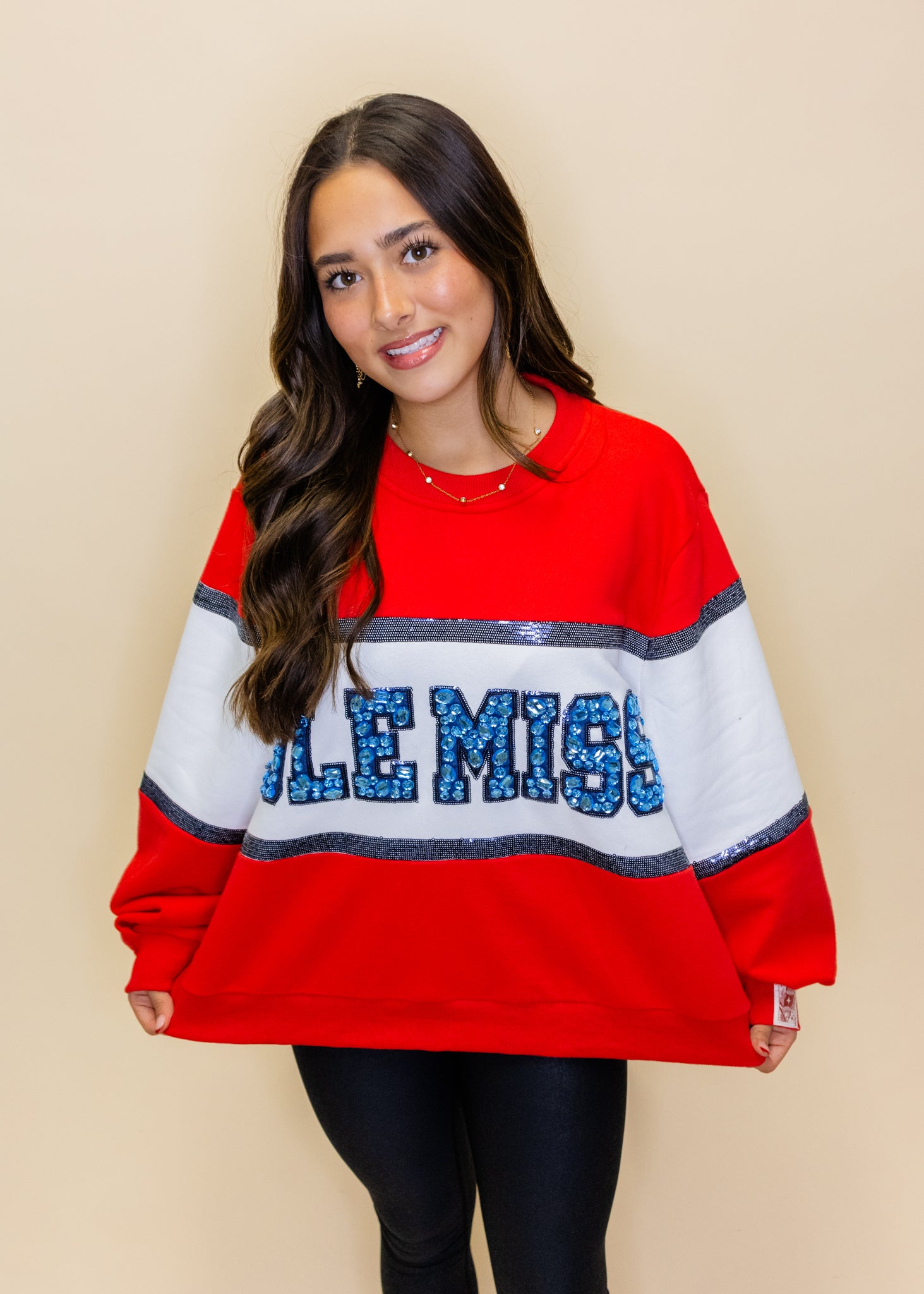 Licensed Ole Miss Colorblock Jewel Letter Sweatshirt