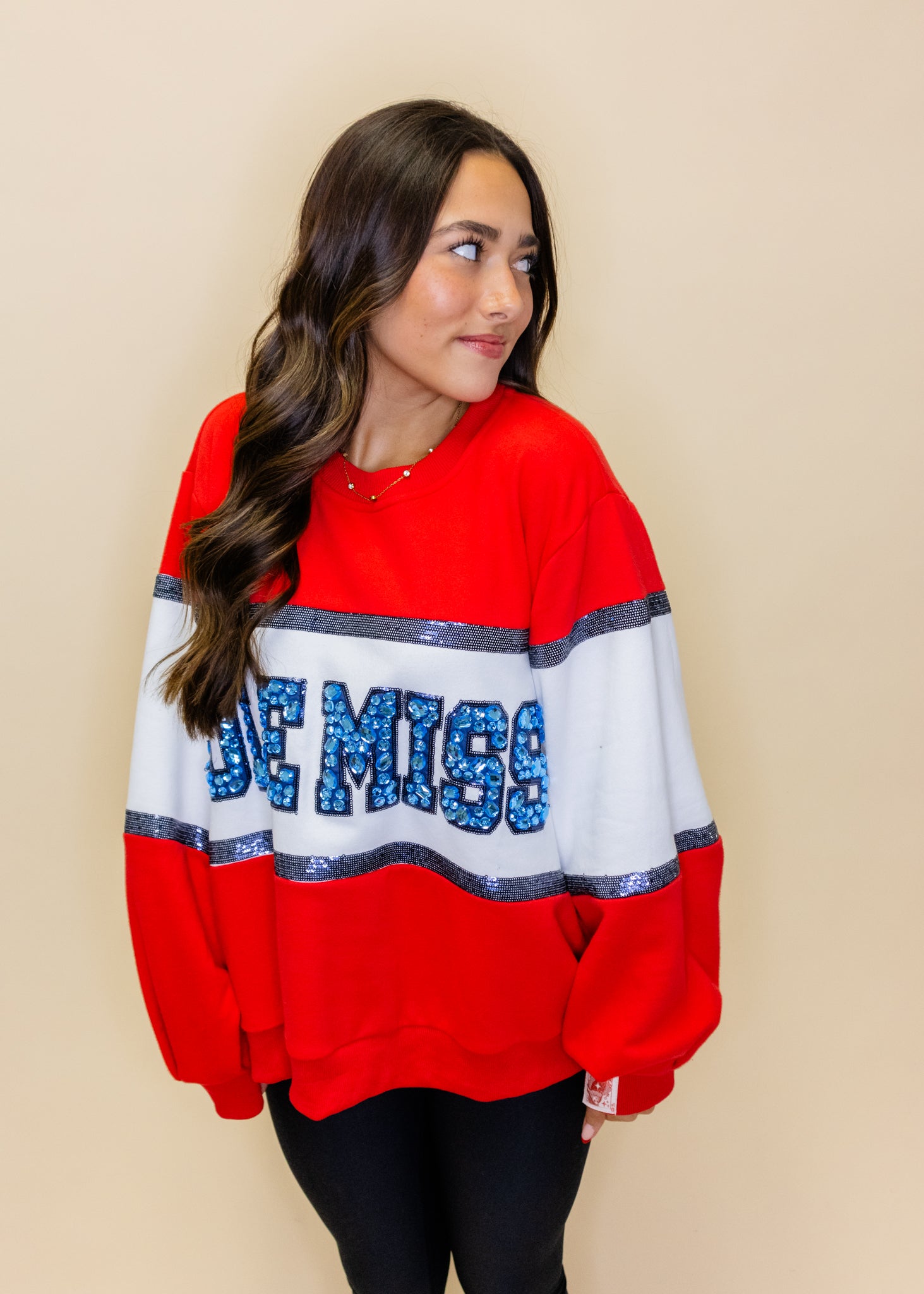 Licensed Ole Miss Colorblock Jewel Letter Sweatshirt