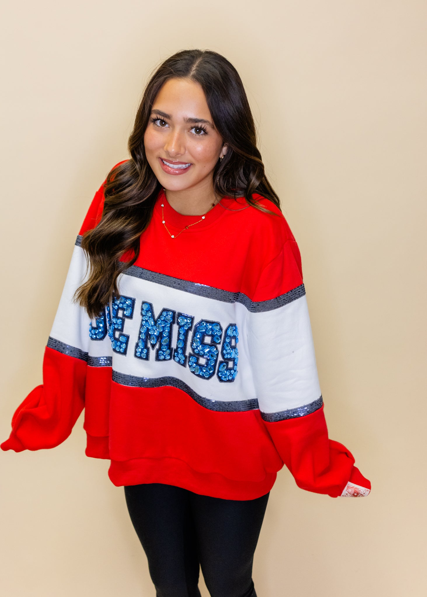 Licensed Ole Miss Colorblock Jewel Letter Sweatshirt