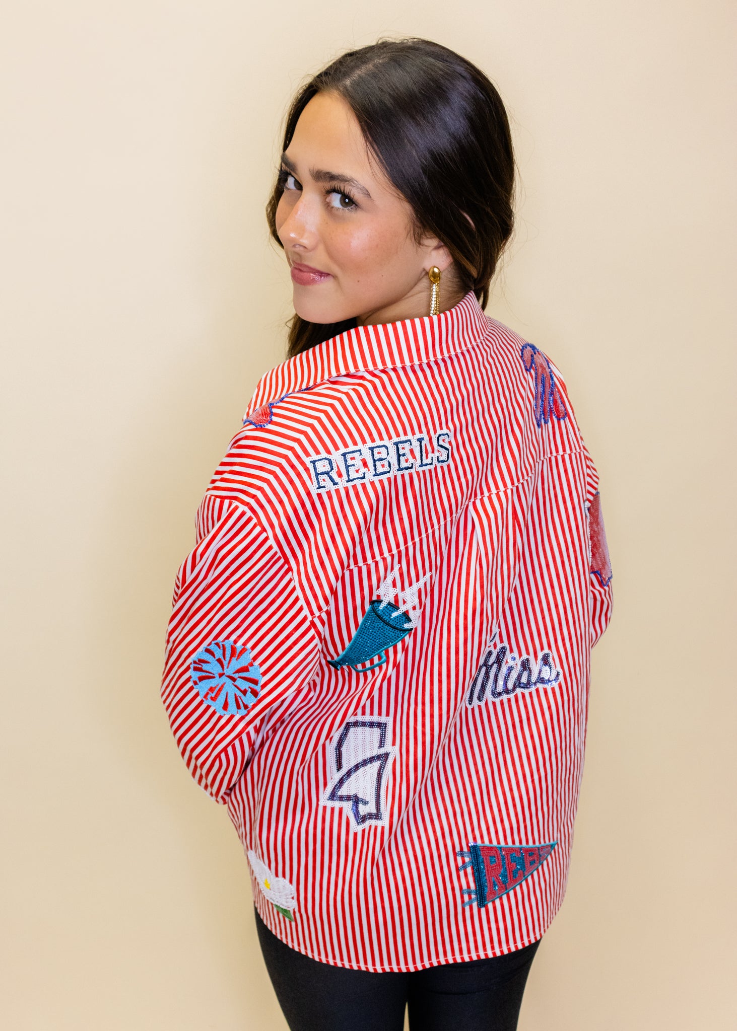 Licensed Ole Miss Mini Icon Striped Button Down Top