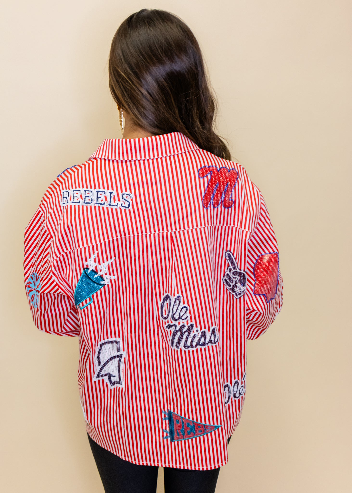 Licensed Ole Miss Mini Icon Striped Button Down Top