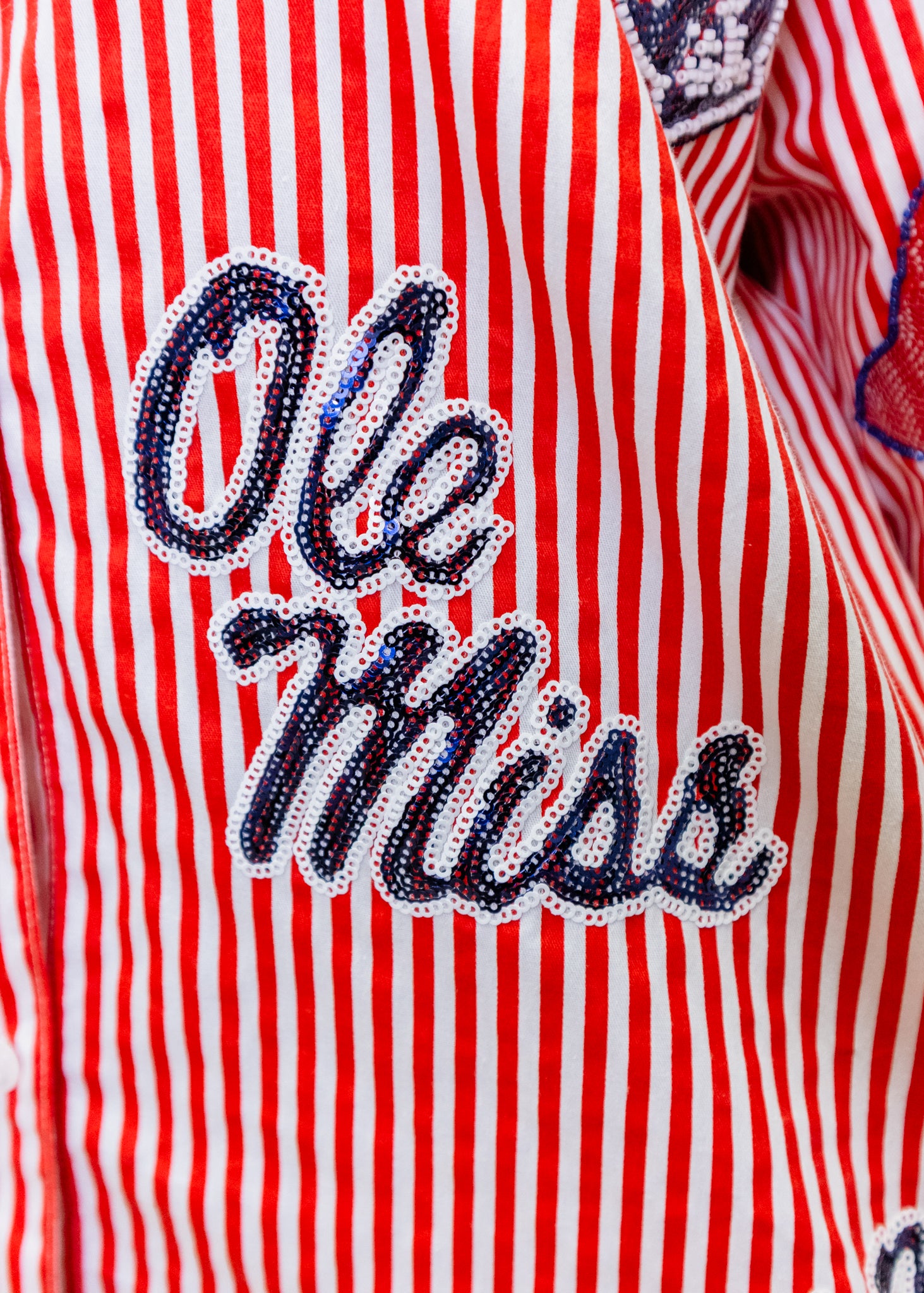 Licensed Ole Miss Mini Icon Striped Button Down Top
