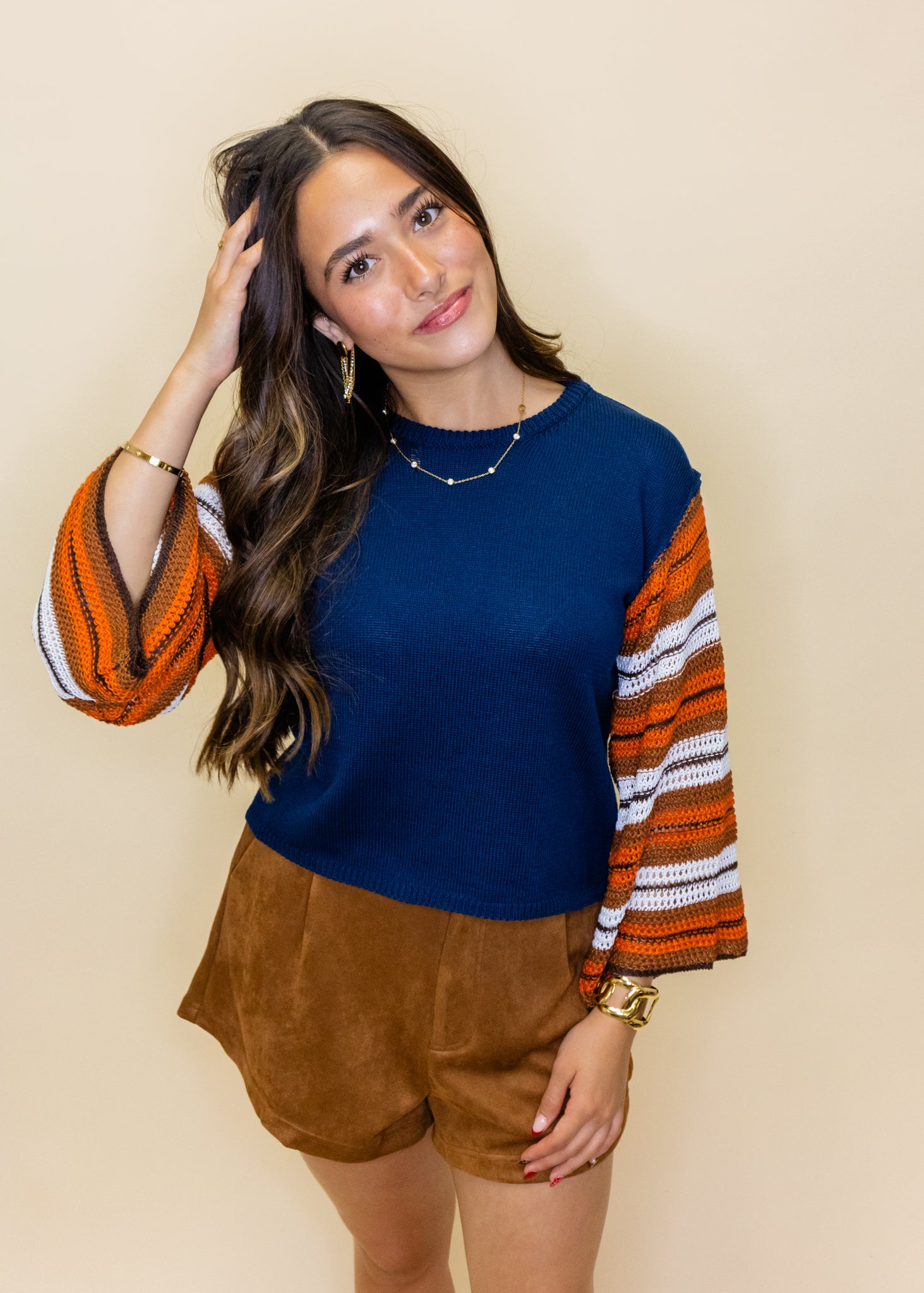Navy & Orange Stripe Sweater