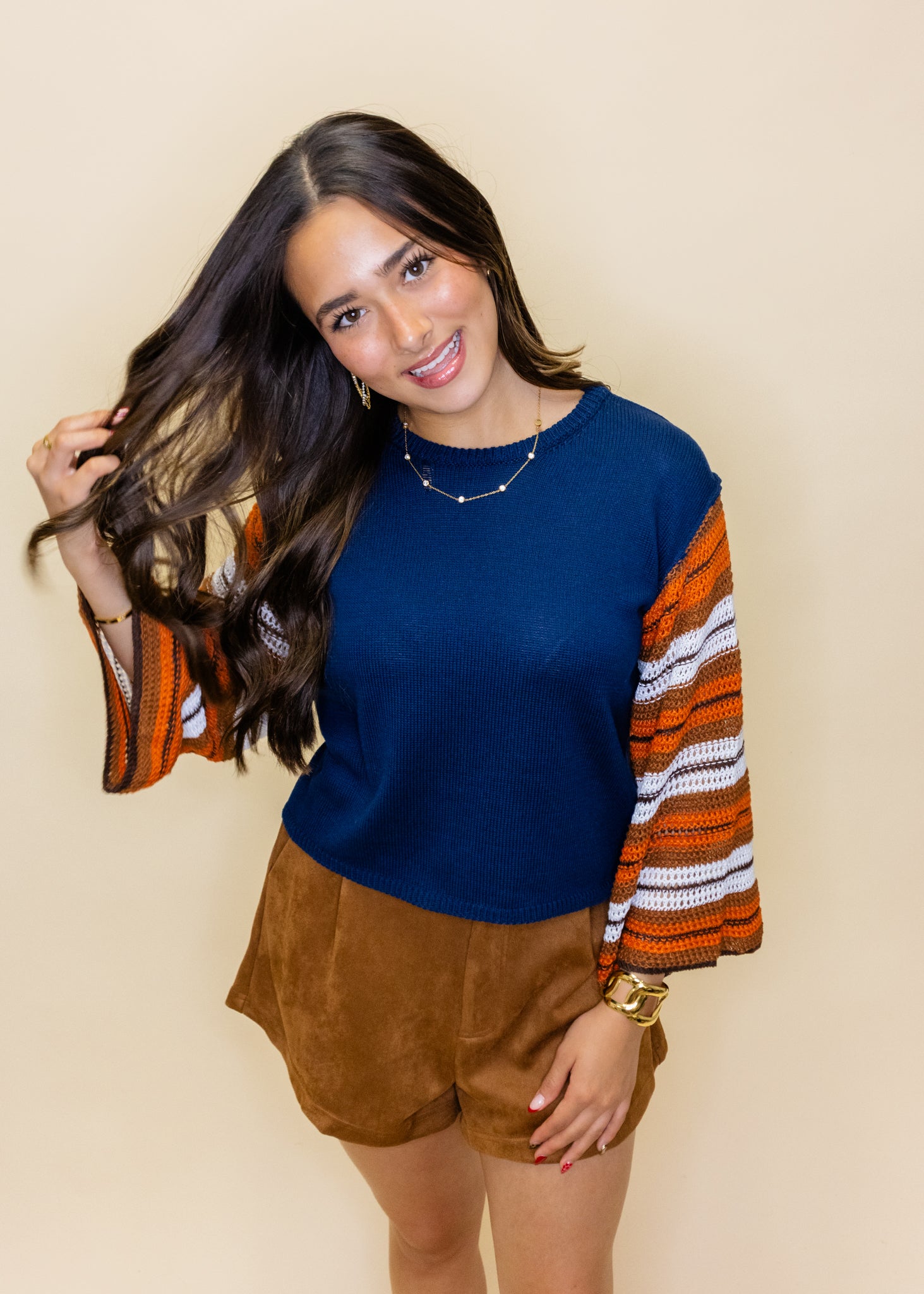 Navy & Orange Stripe Sweater