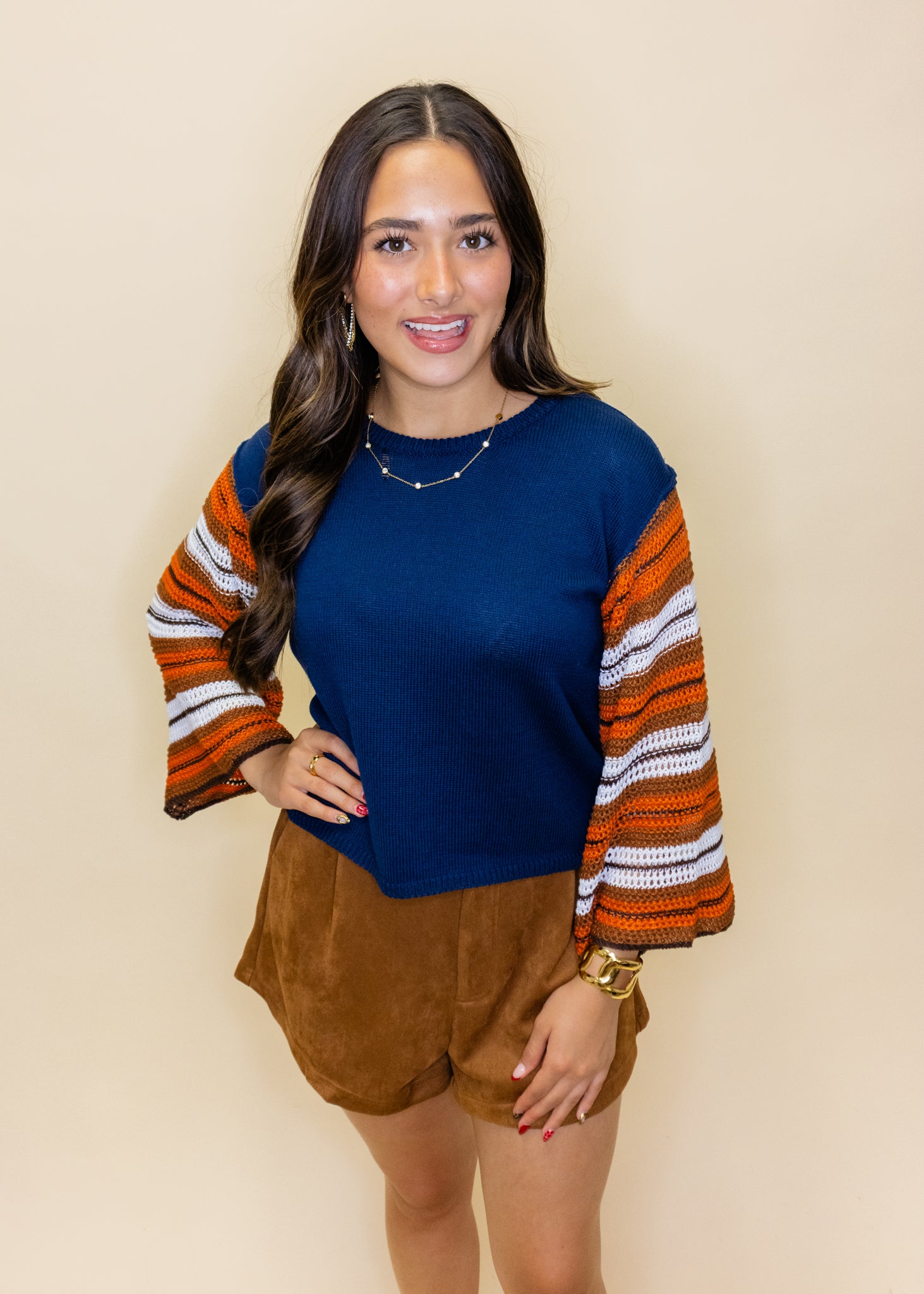 Navy & Orange Stripe Sweater