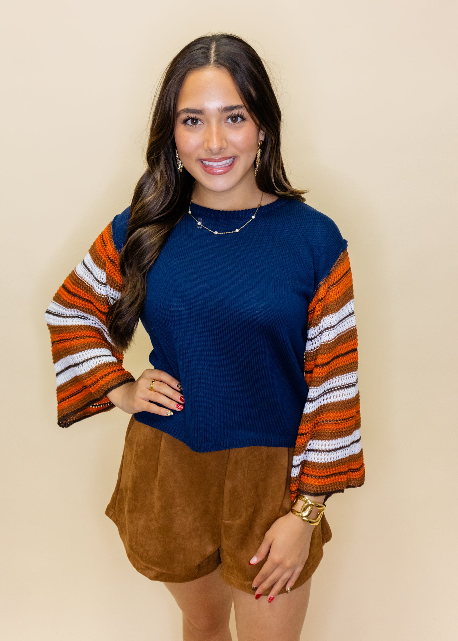 Navy & Orange Stripe Sweater