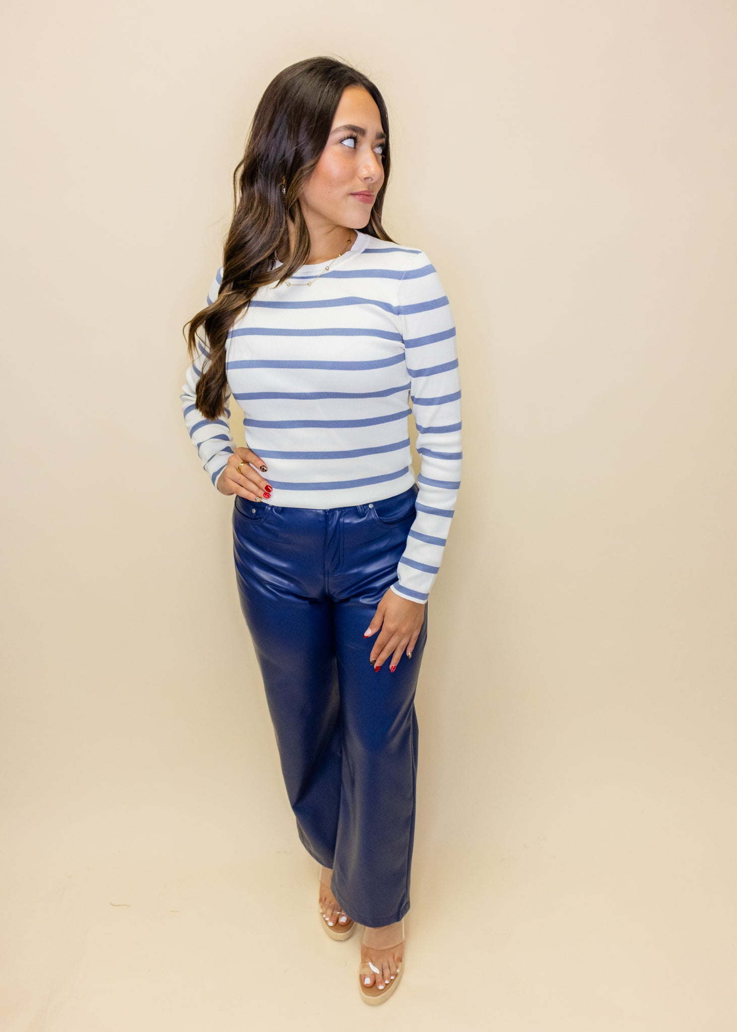 White & Blue Stripe Bodysuit