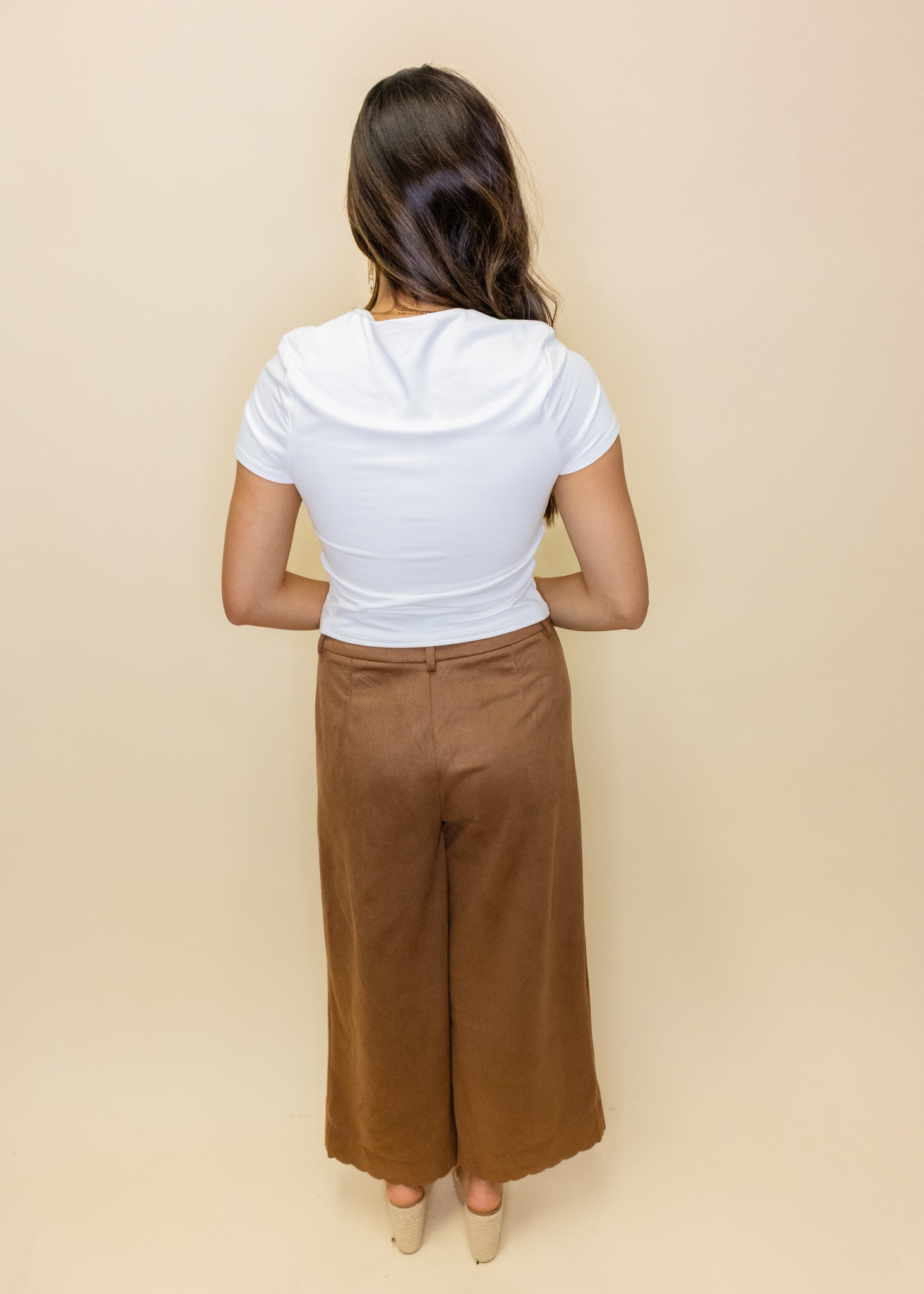 Camel Suede Scallop Pocket Pants