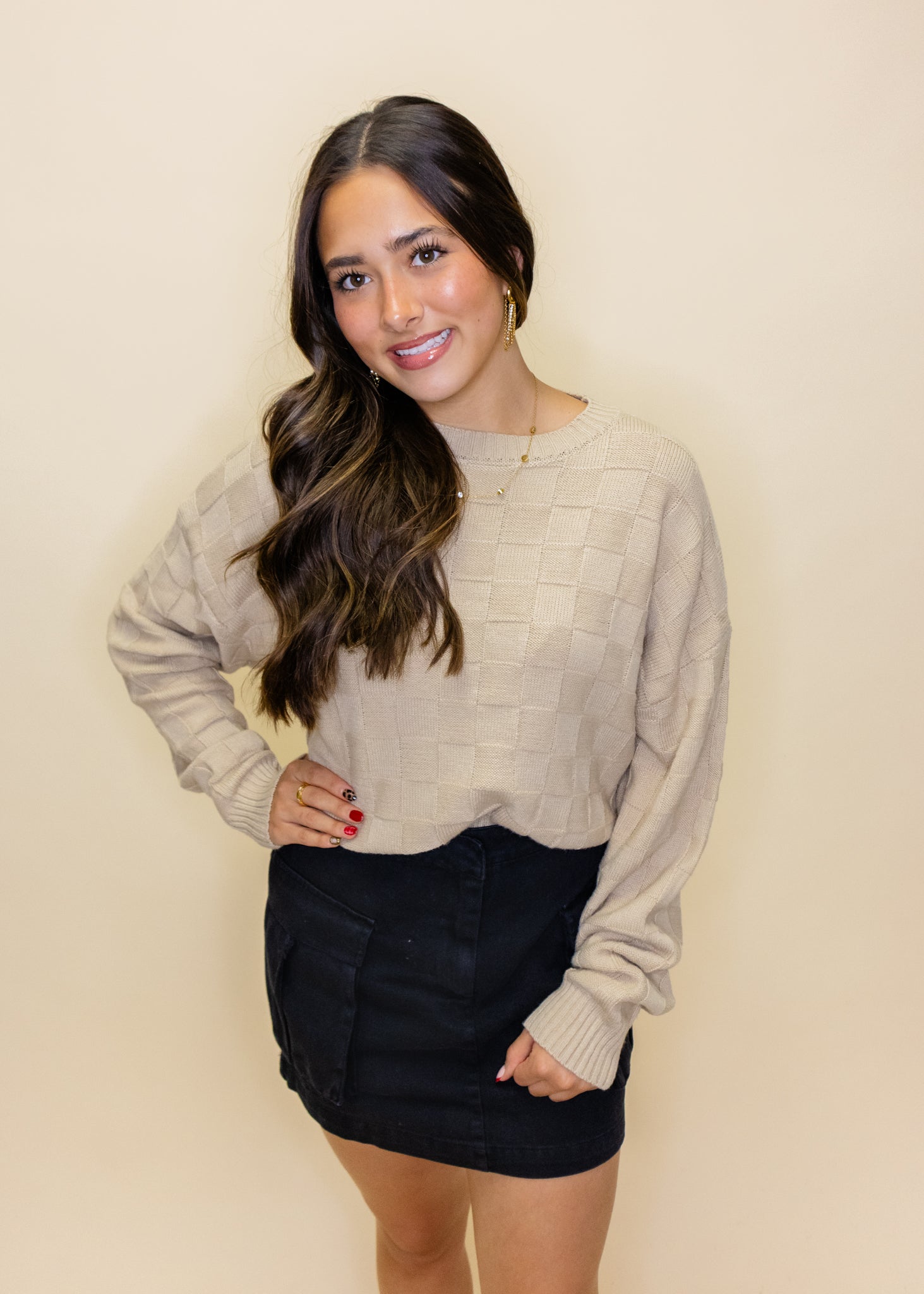 Taupe Square Texture Sweater