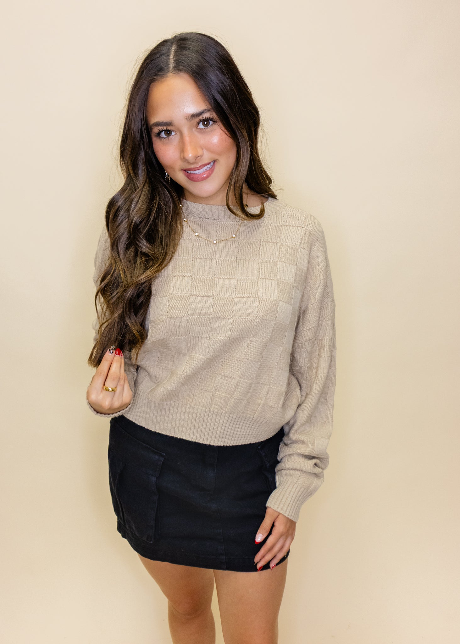 Taupe Square Texture Sweater