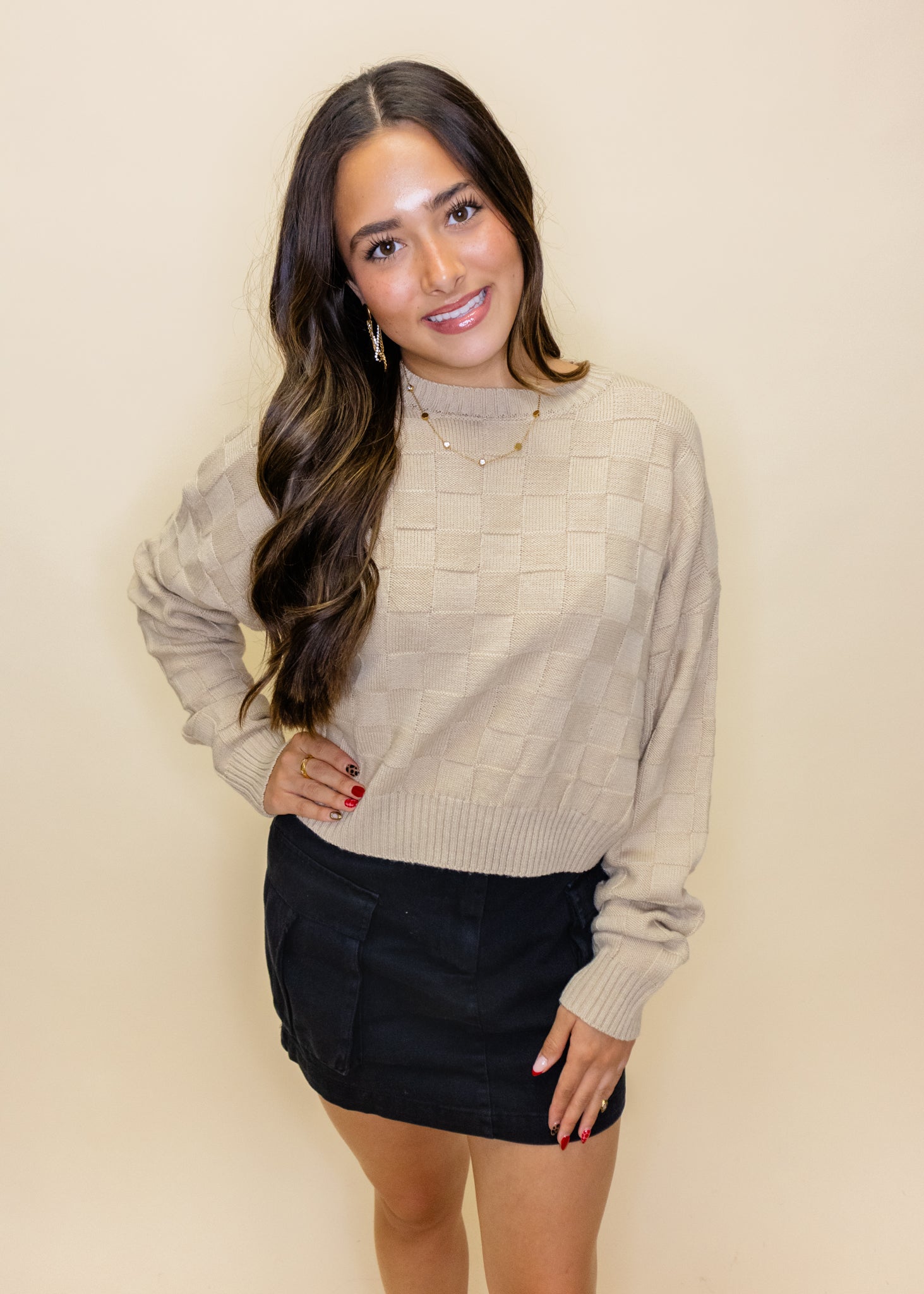 Taupe Square Texture Sweater
