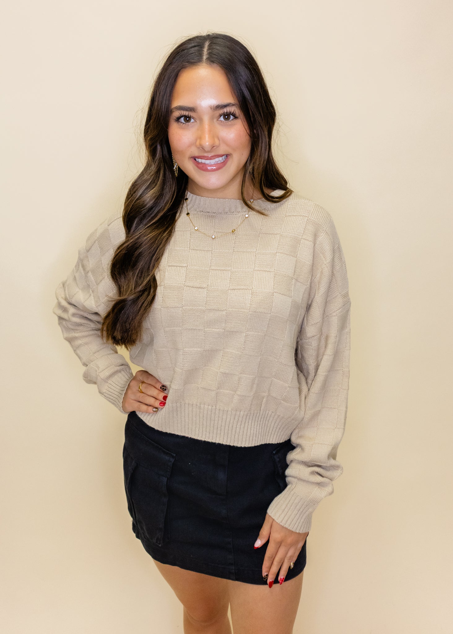 Taupe Square Texture Sweater