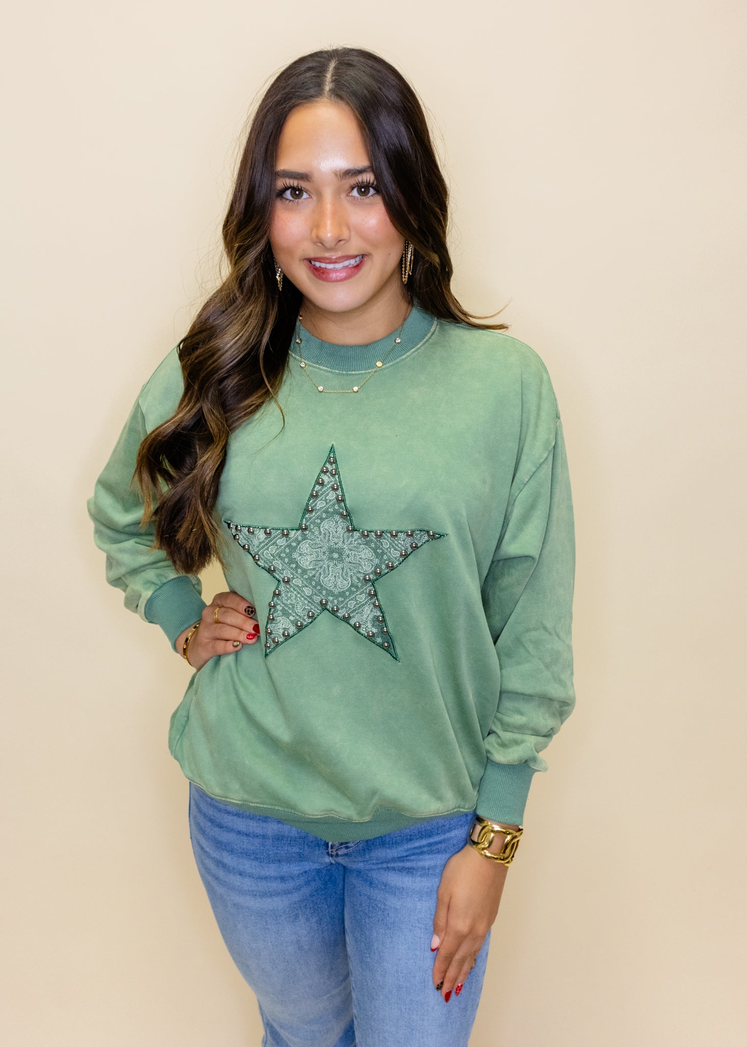 Olive Bandana Star Stud Sweatshirt
