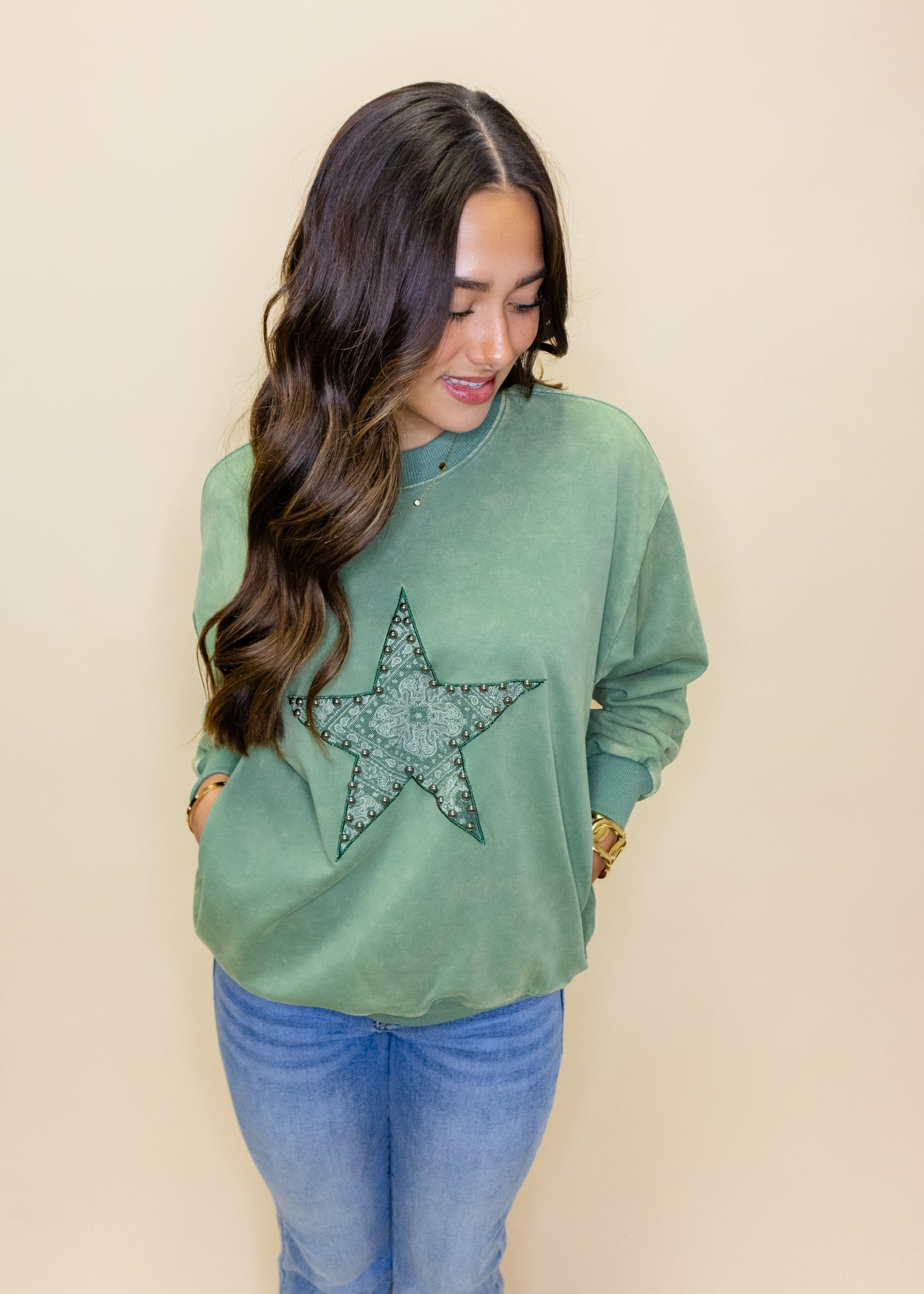 Olive Bandana Star Stud Sweatshirt