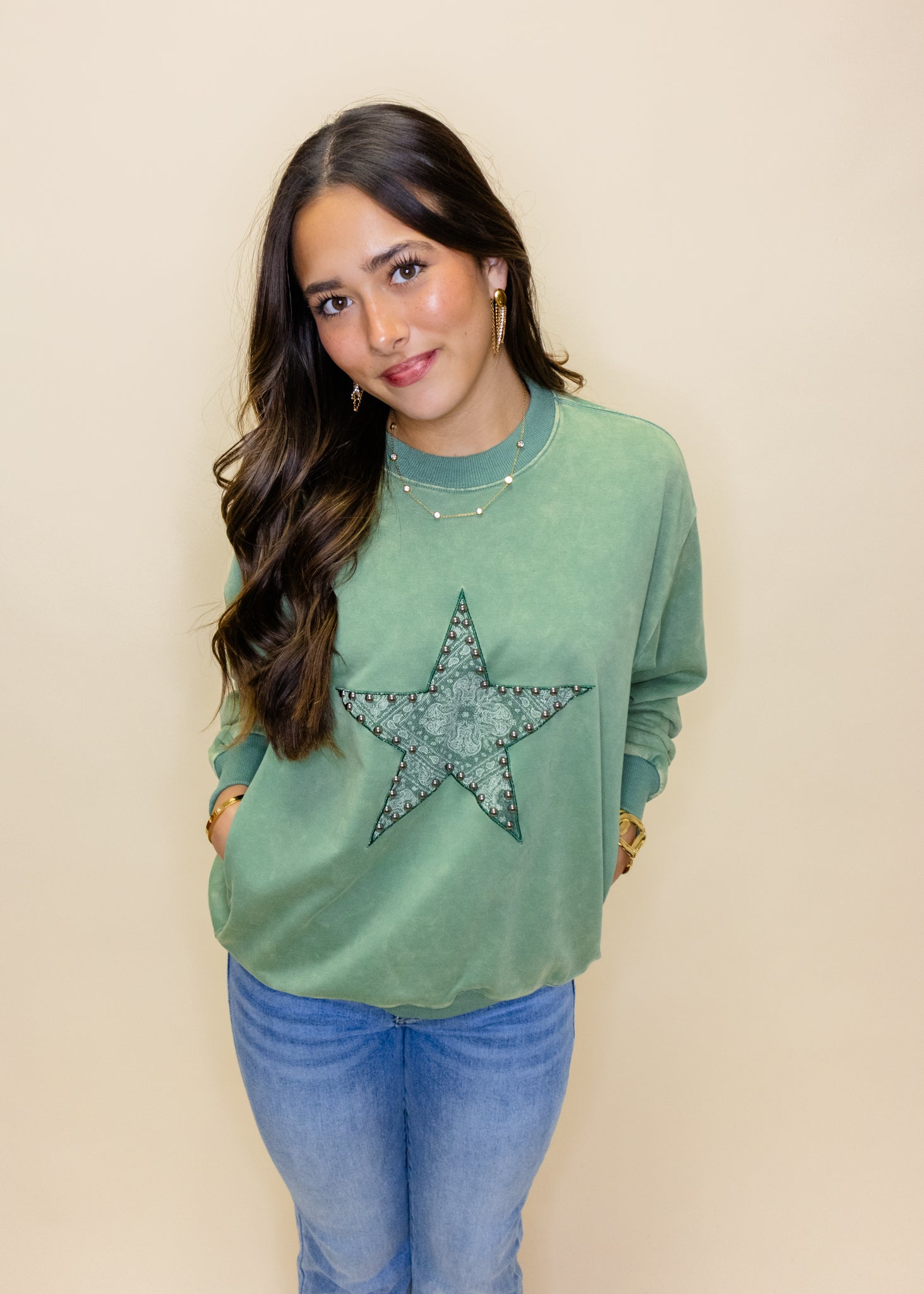 Olive Bandana Star Stud Sweatshirt