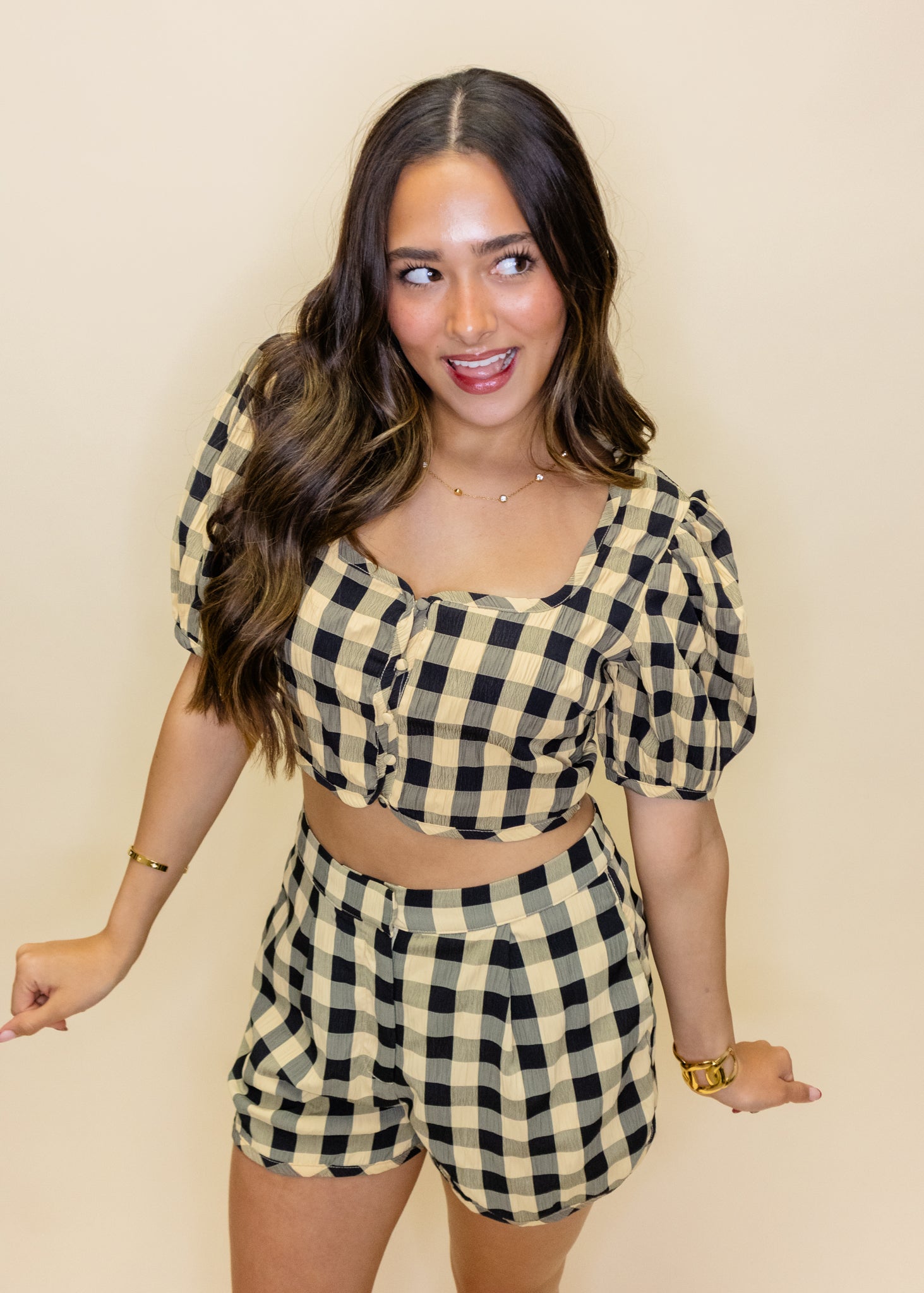 Yellow Gingham Shorts Set