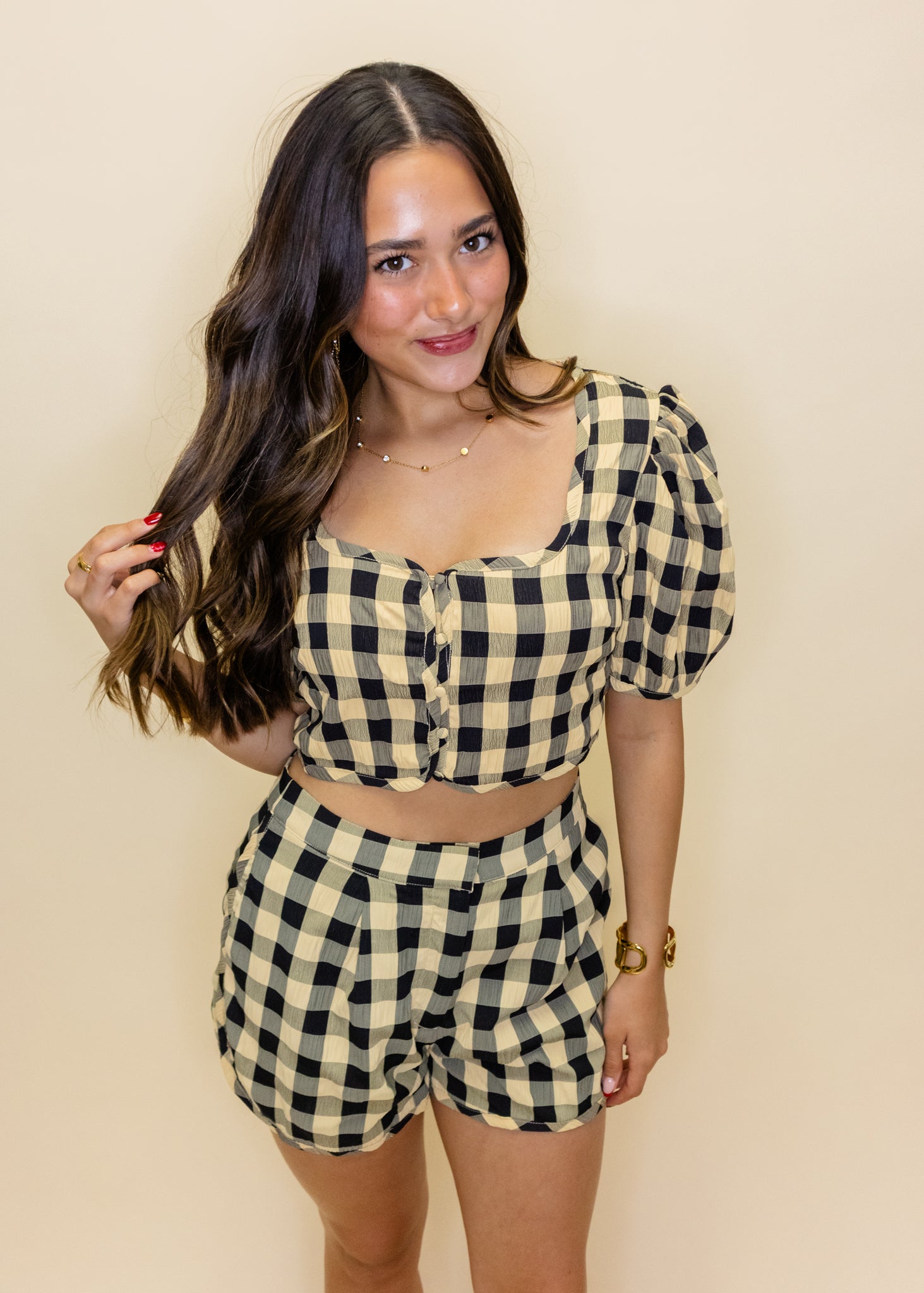 Yellow Gingham Shorts Set