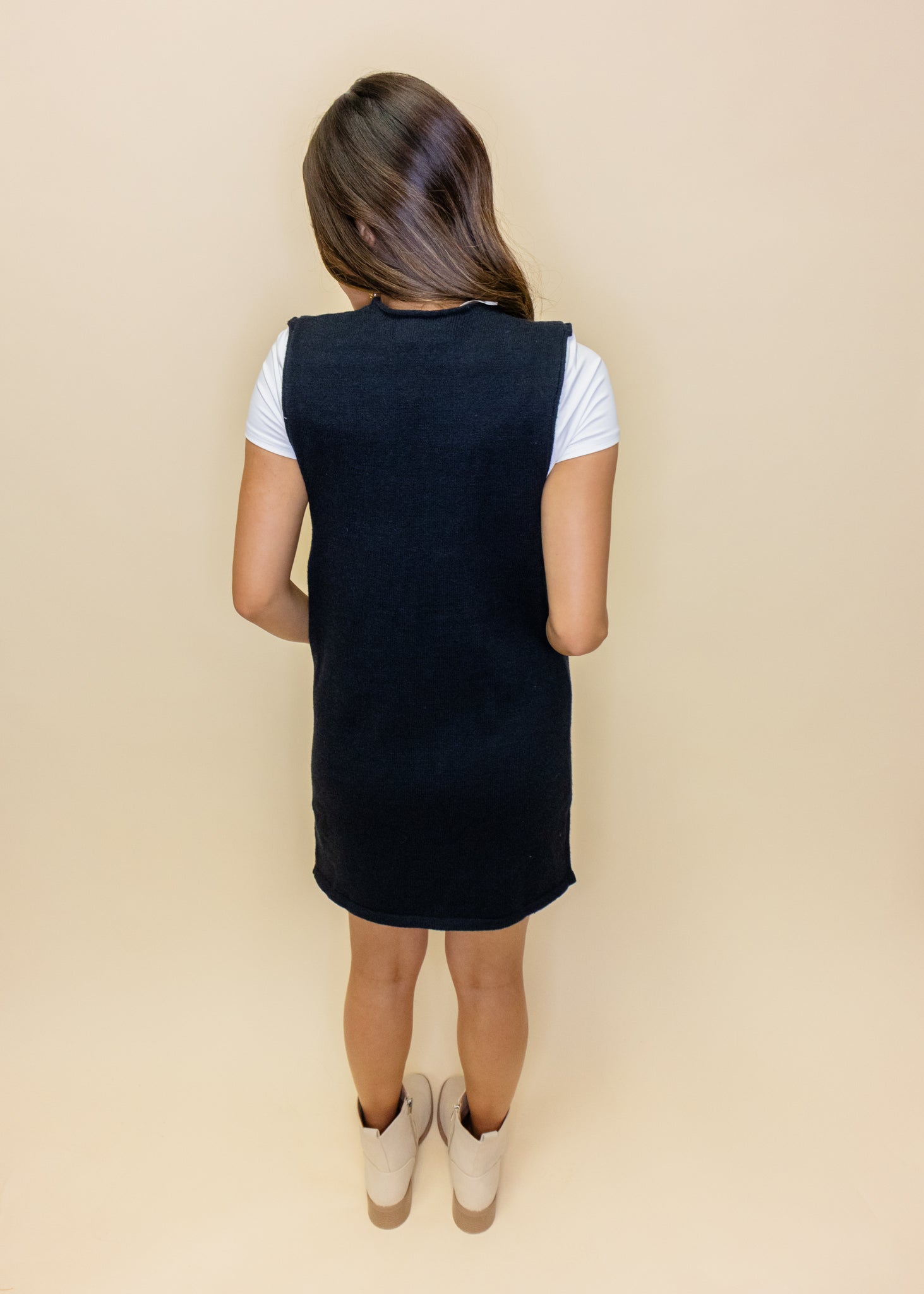 Black V-Neck Knit Dress