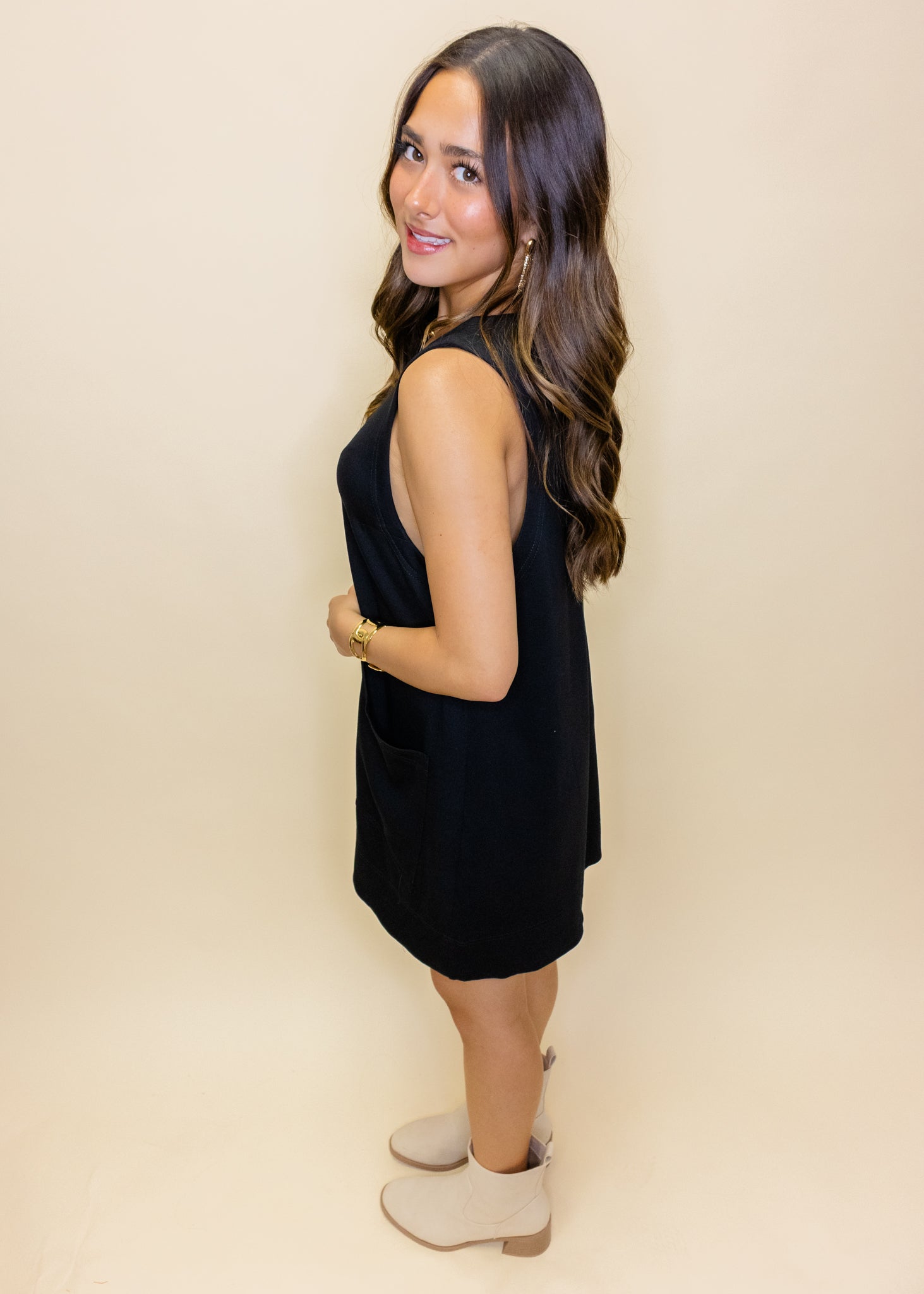 Black Soft Knit Pocket Romper