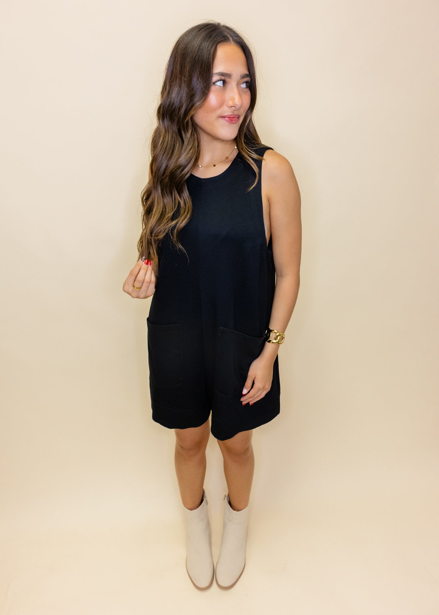 Black Soft Knit Pocket Romper
