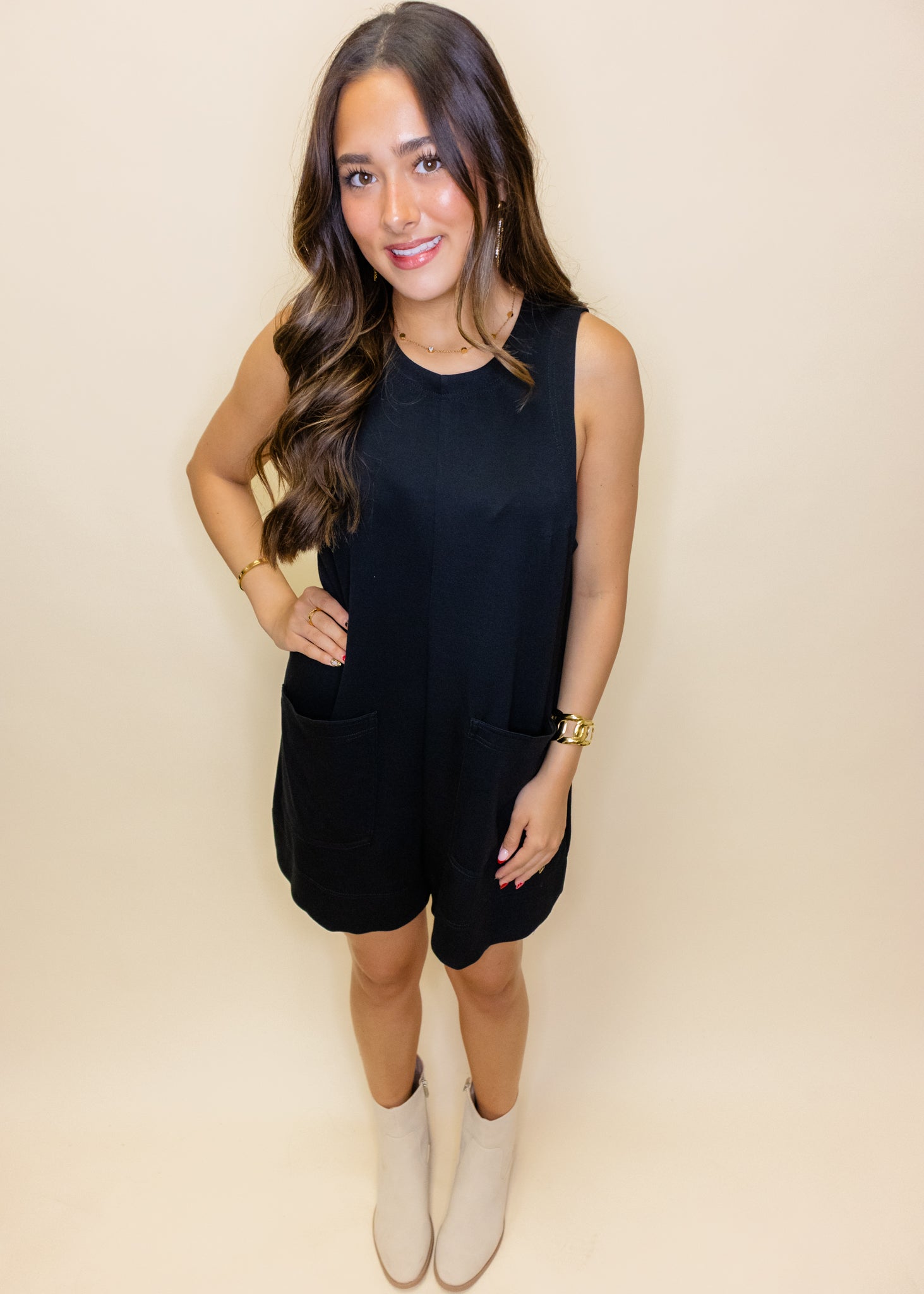 Black Soft Knit Pocket Romper