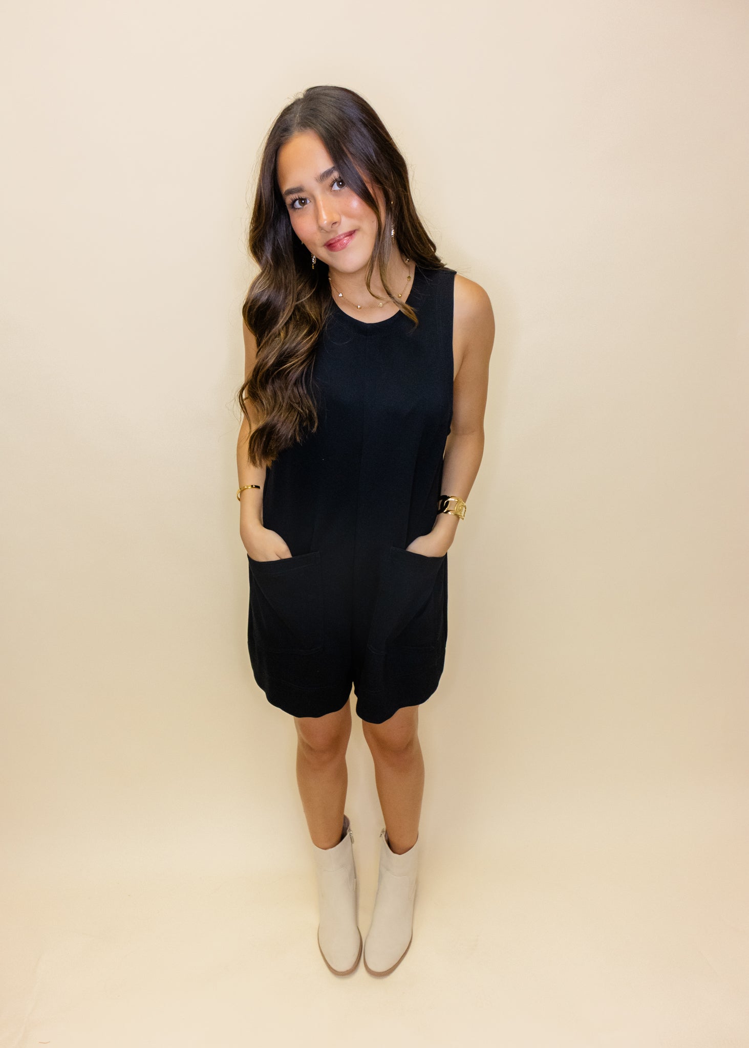 Black Soft Knit Pocket Romper
