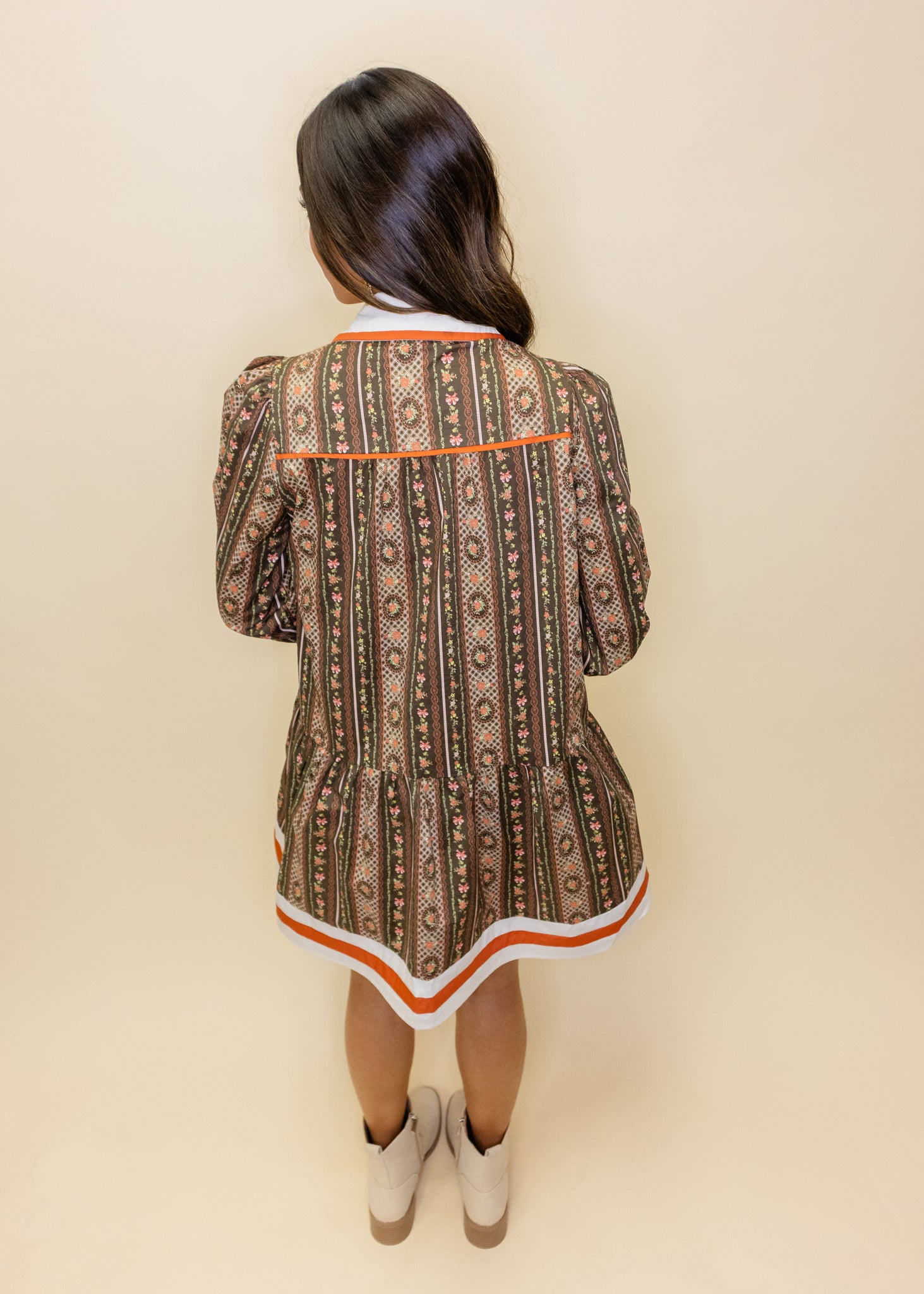 Olive Floral Border Detail Dress