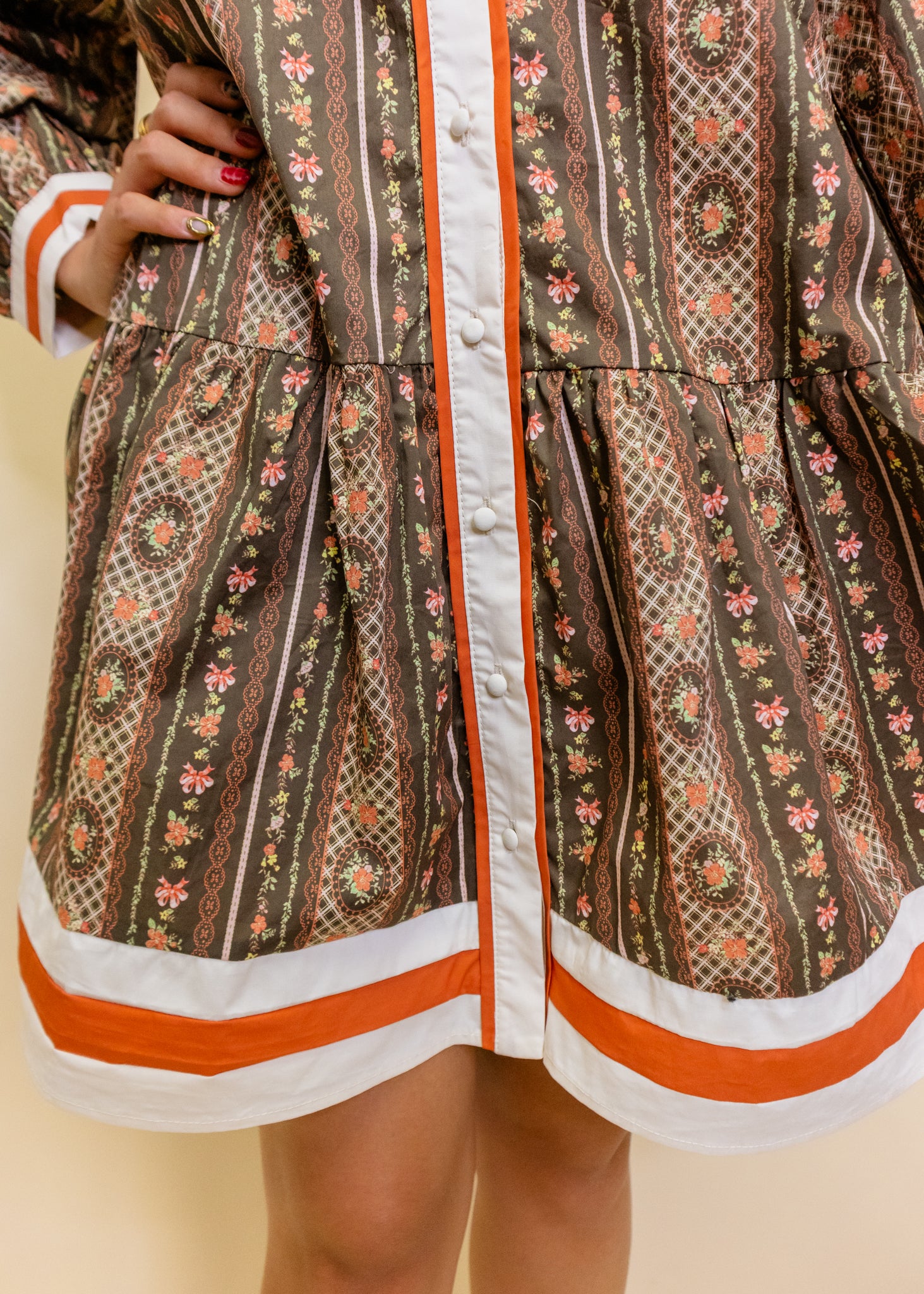 Olive Floral Border Detail Dress