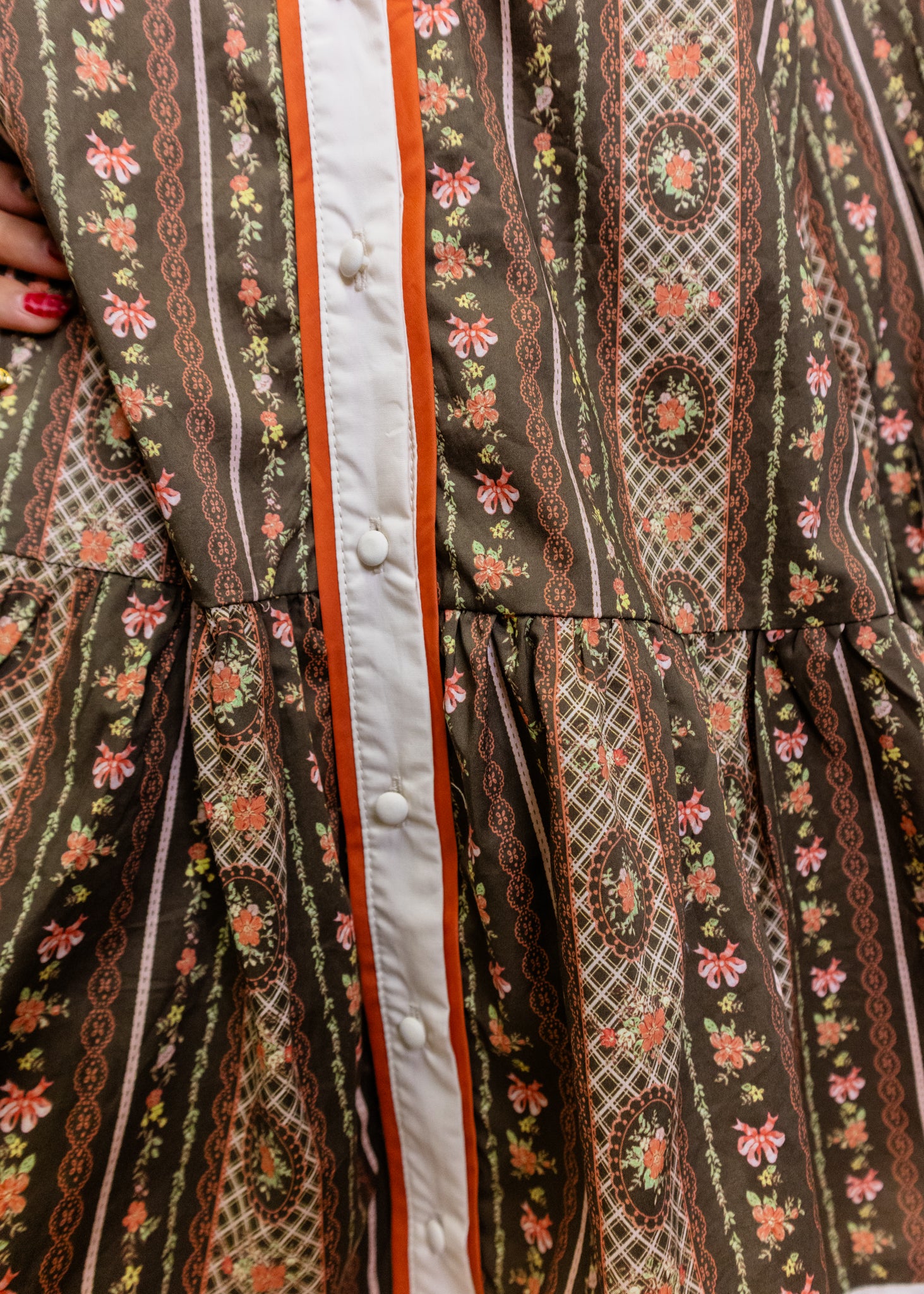 Olive Floral Border Detail Dress