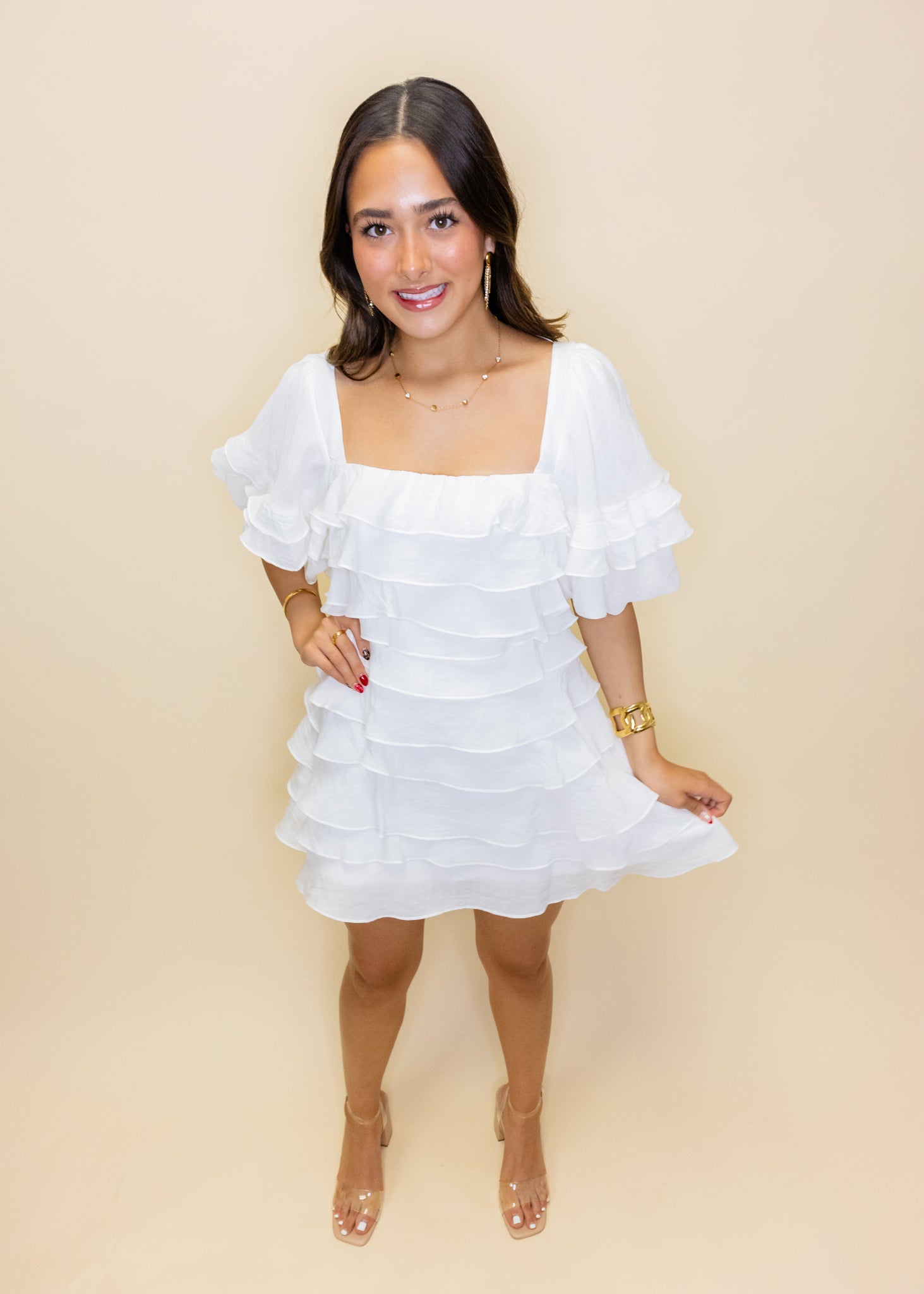 White Ruffle Tiered Dress