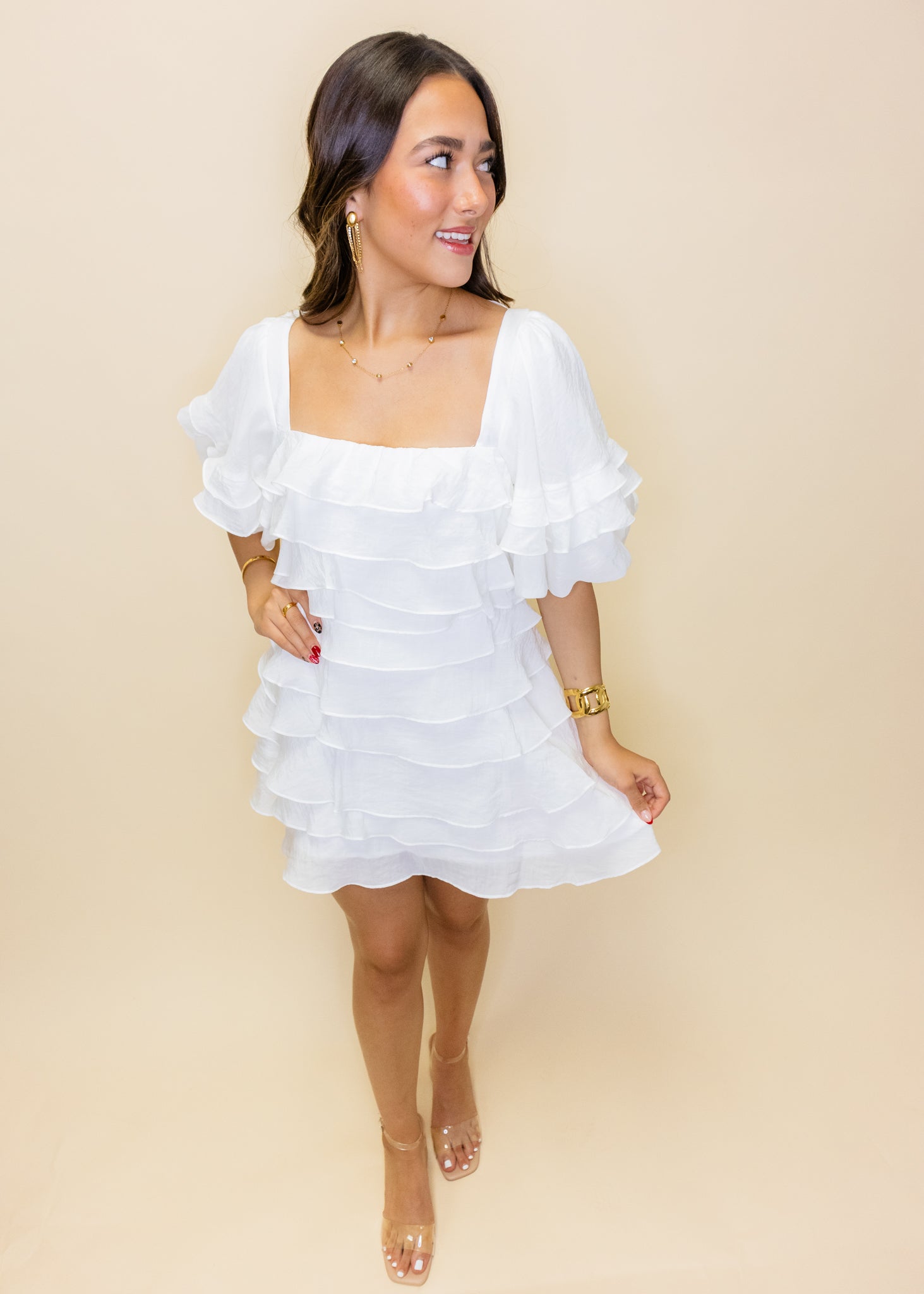 White Ruffle Tiered Dress