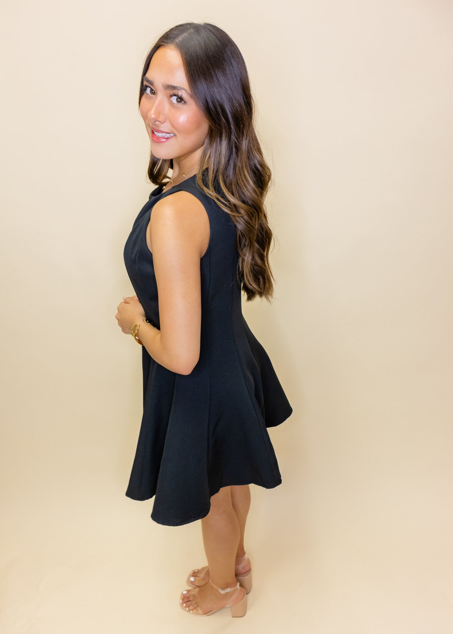 Black Flared Hem Dress