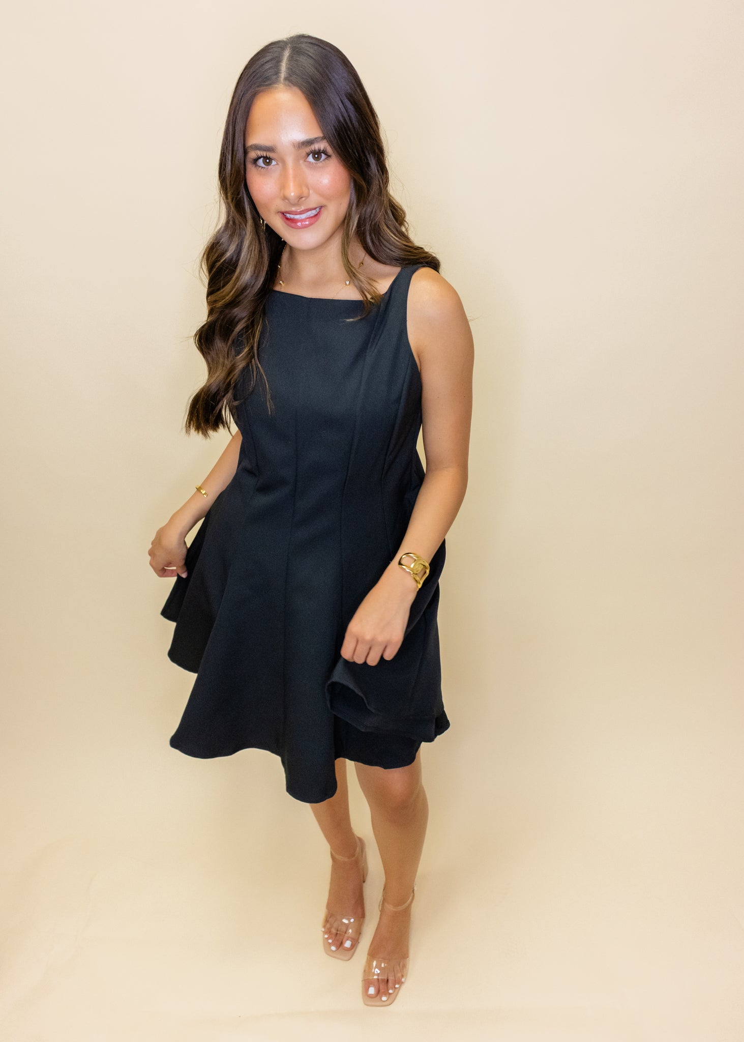 Black Flared Hem Dress