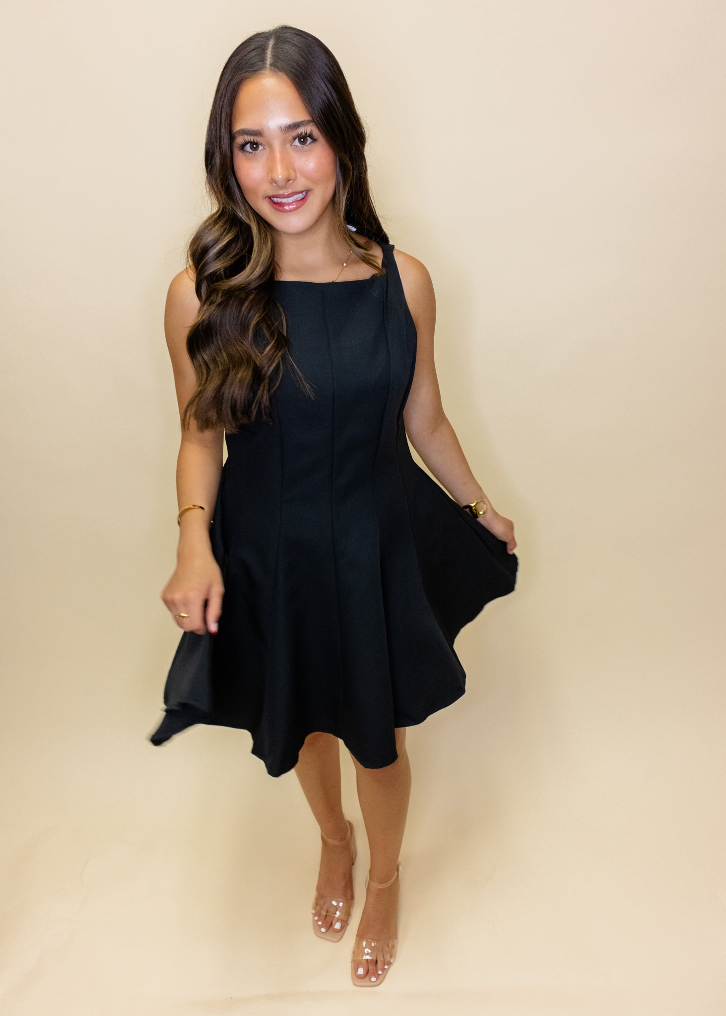 Black Flared Hem Dress