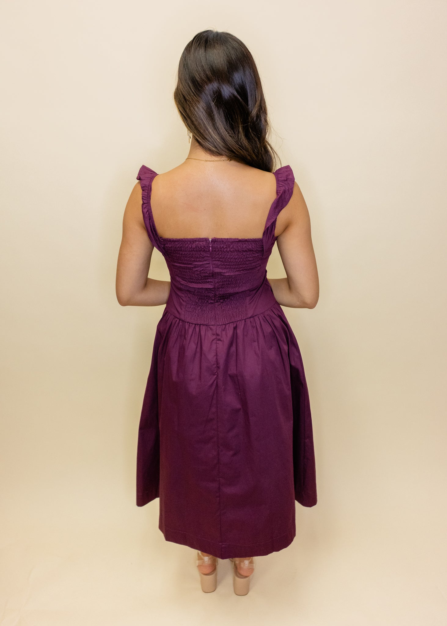 Maroon Drop Waist Midi Dress