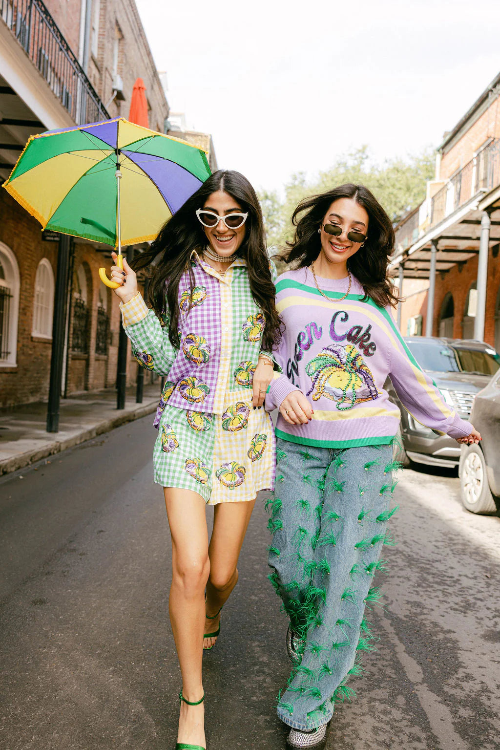 Colorblock Mardi Gras Gingham King Cake Button Up Top