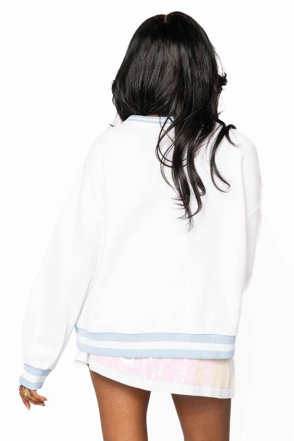 White & Blue Rhinestone 'Bride' Sweatshirt