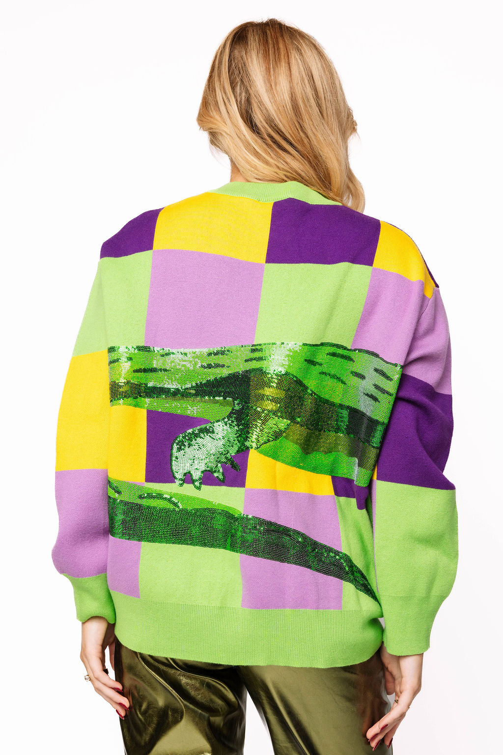 Mardi Gras Checkered Alligator Queen Sweater