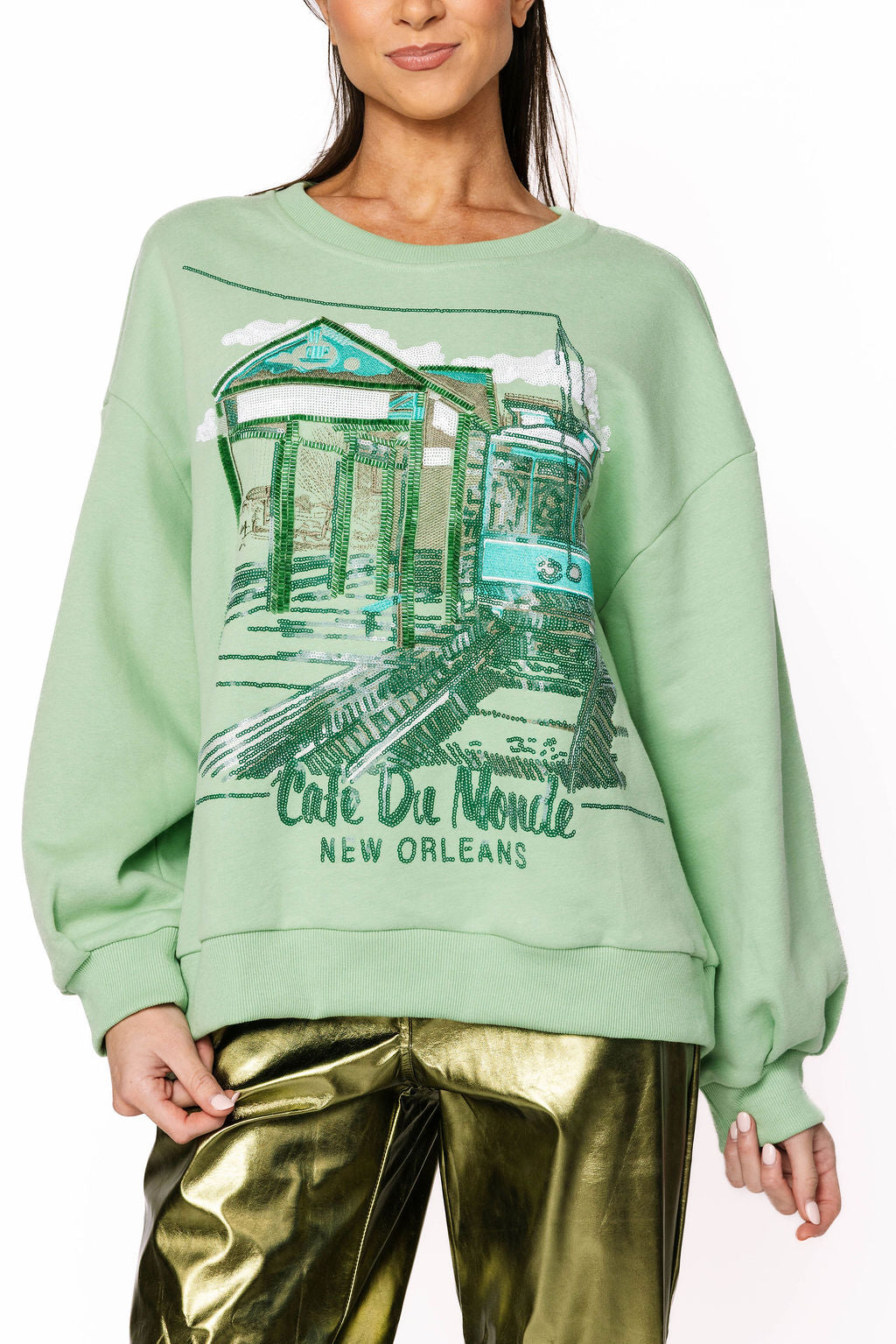 Green Tonal 'Cafe Du Monde' Street Car Sweatshirt