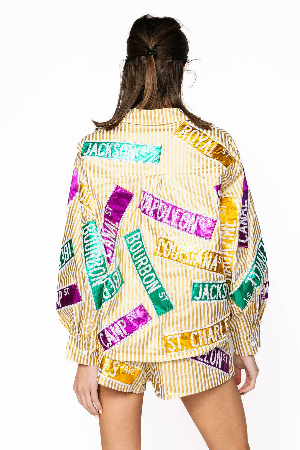 Metallic Gold Stripe Nola Street Signs Shorts