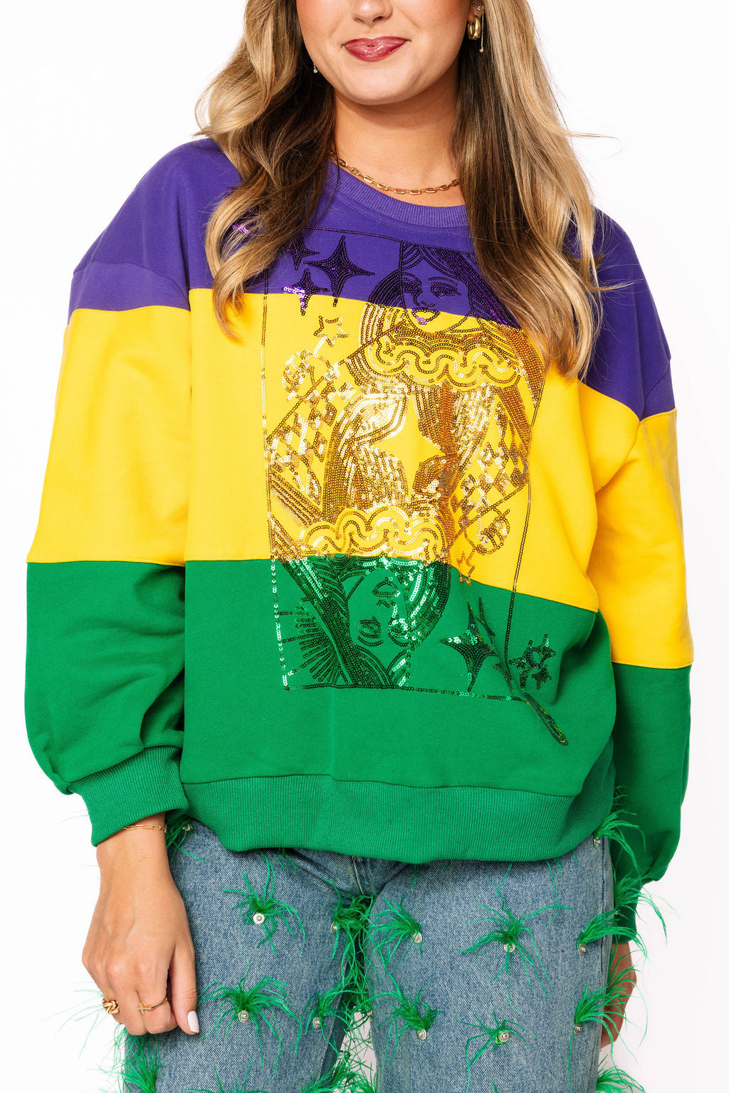 Purple, Yellow, & Green Striped Queen Card Sweatshirt