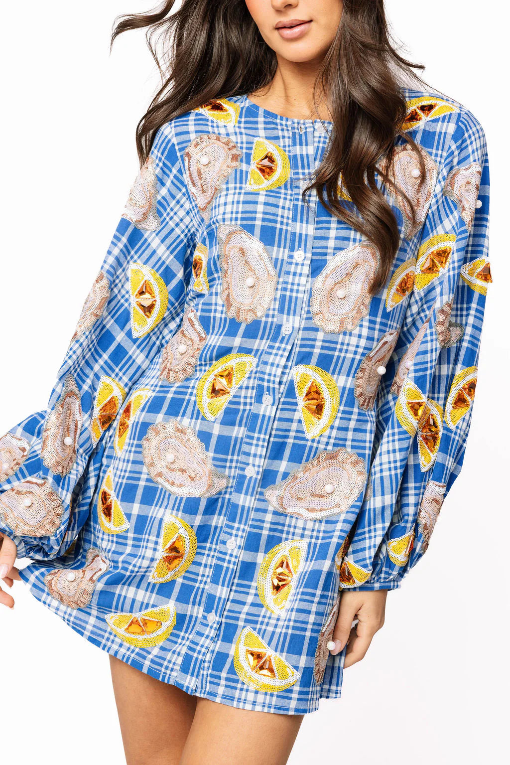 Blue & White Plaid Oysters & Lemons Button Up Dress